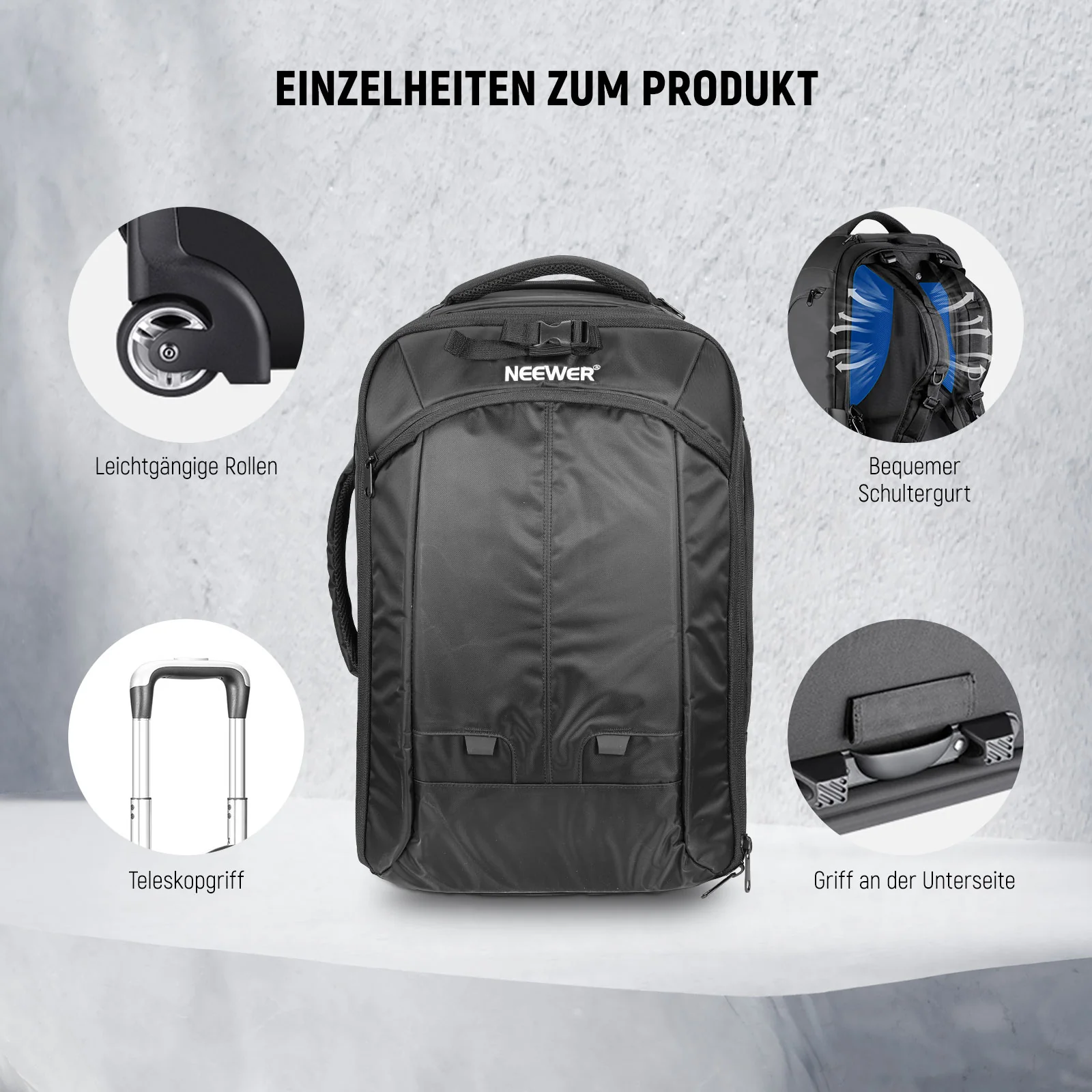 NEEWER NW3300 55×35×26 cm 2-in-1 Kamera Trolley Reise Rucksack - Image 7