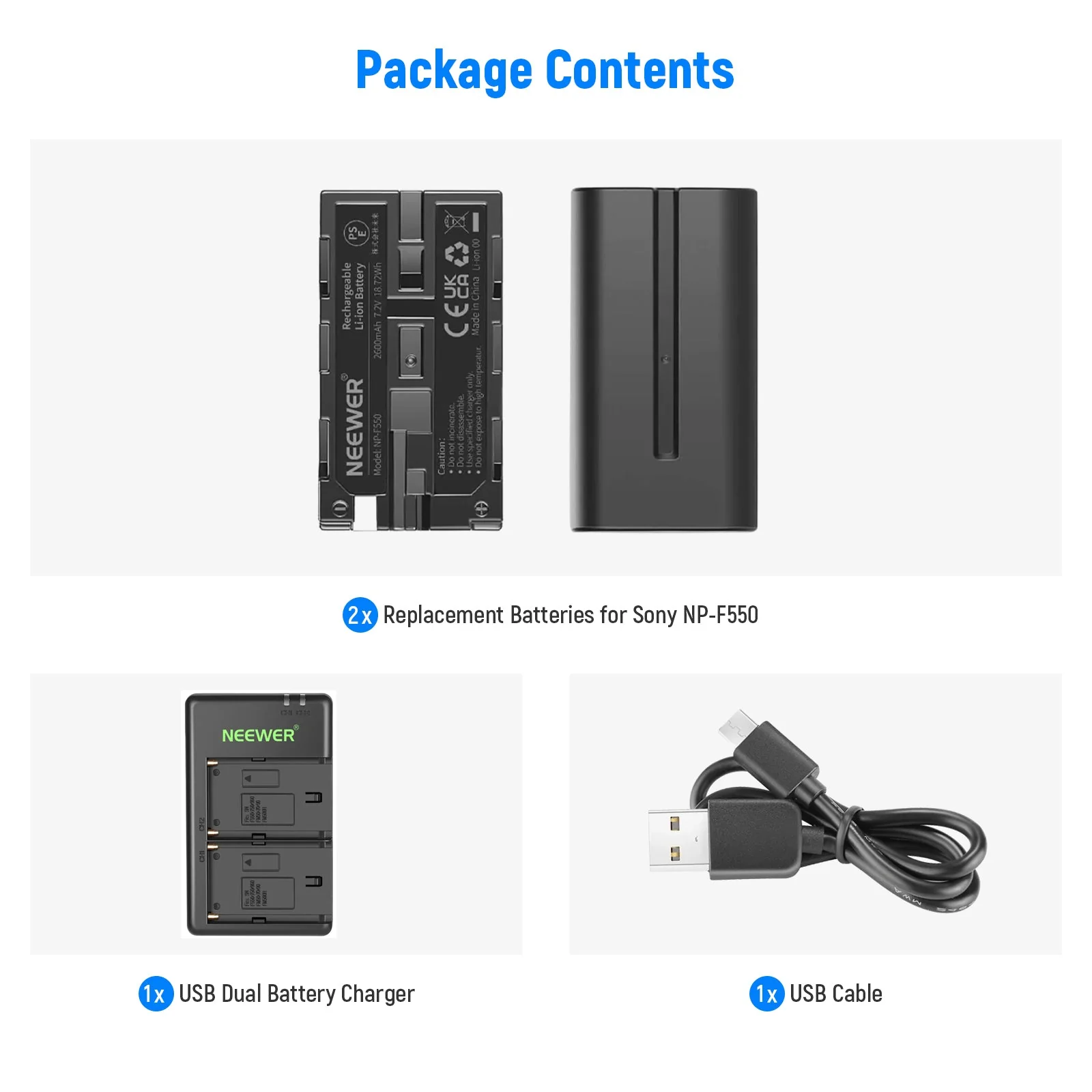 NEEWER NP-F550 2er Pack 2600mAh Sony Akku Ladegerät Set - Image 8