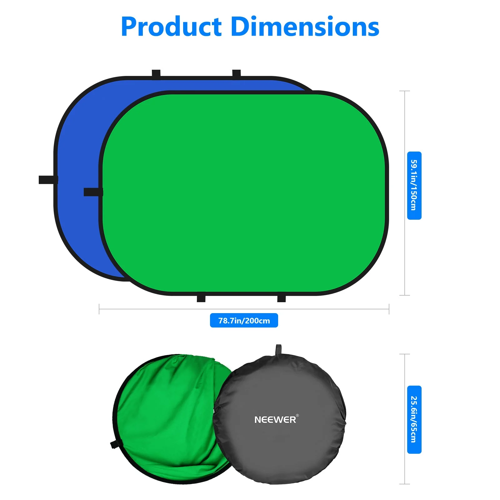 NEEWER 1.5x2m 2-in-1 faltbarer Chroma Key Hintergrund(grün & blau) - Image 3