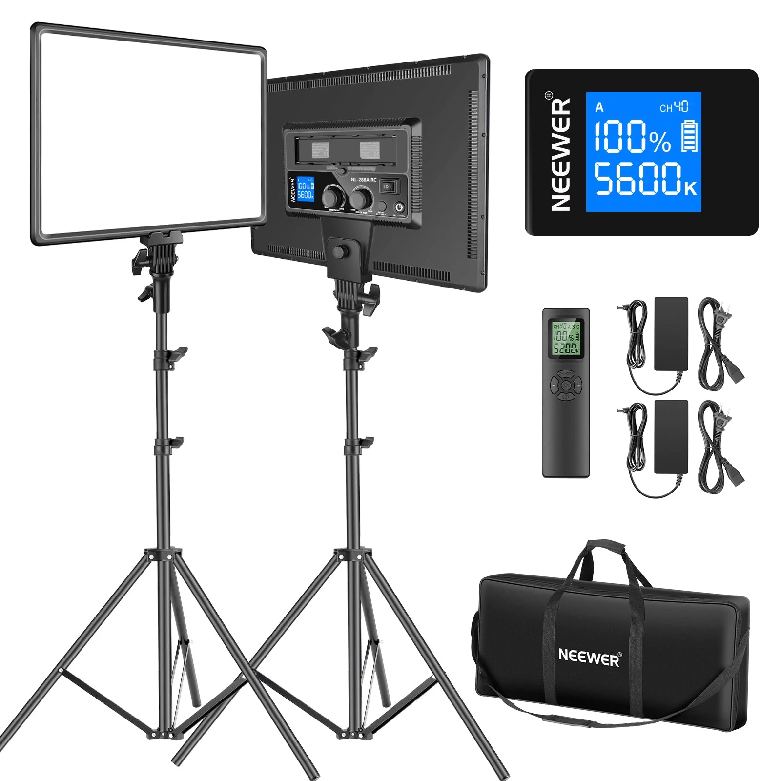 NEEWER 2er Pack NL-288ARC Bi-color LED-Panel Lichtset mit 2,4G Funkfernbedienung