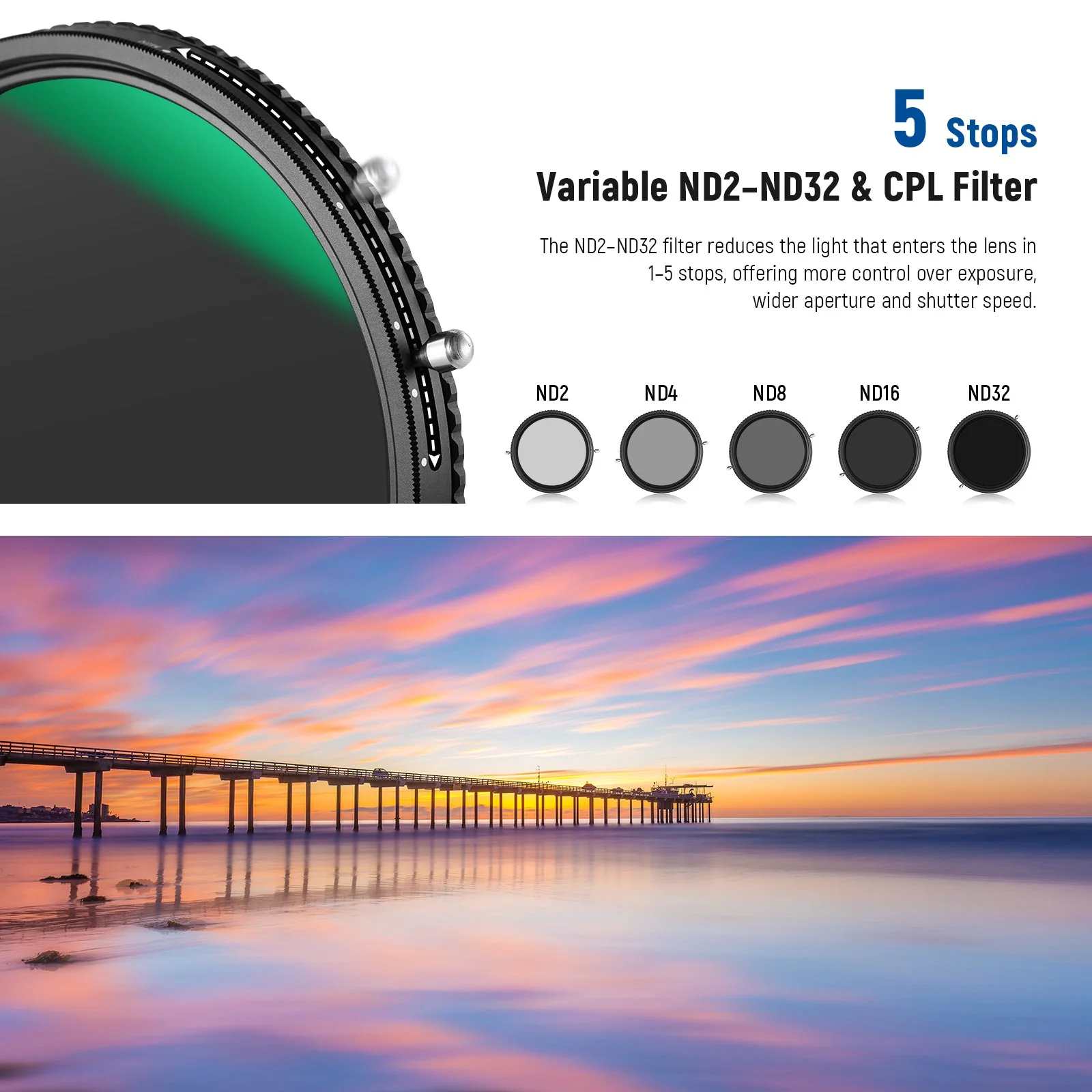 NEEWER 2 in 1 Variabler ND Filter ND2-ND32&CPL Filter - Image 4