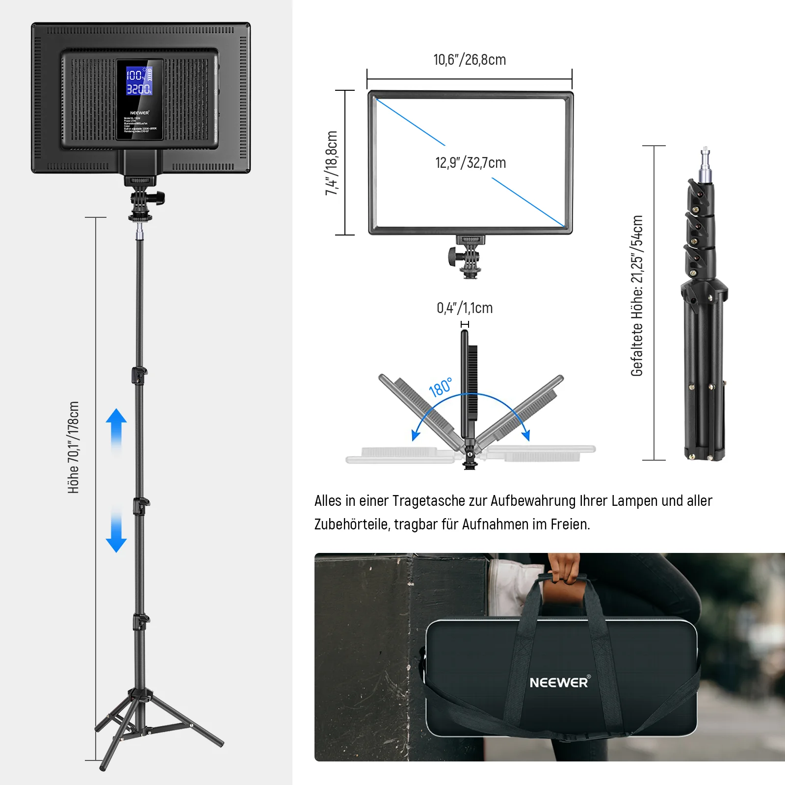 NEEWER 2er- Pack NL-192AI Bi-color LED Videolicht Set - Image 5
