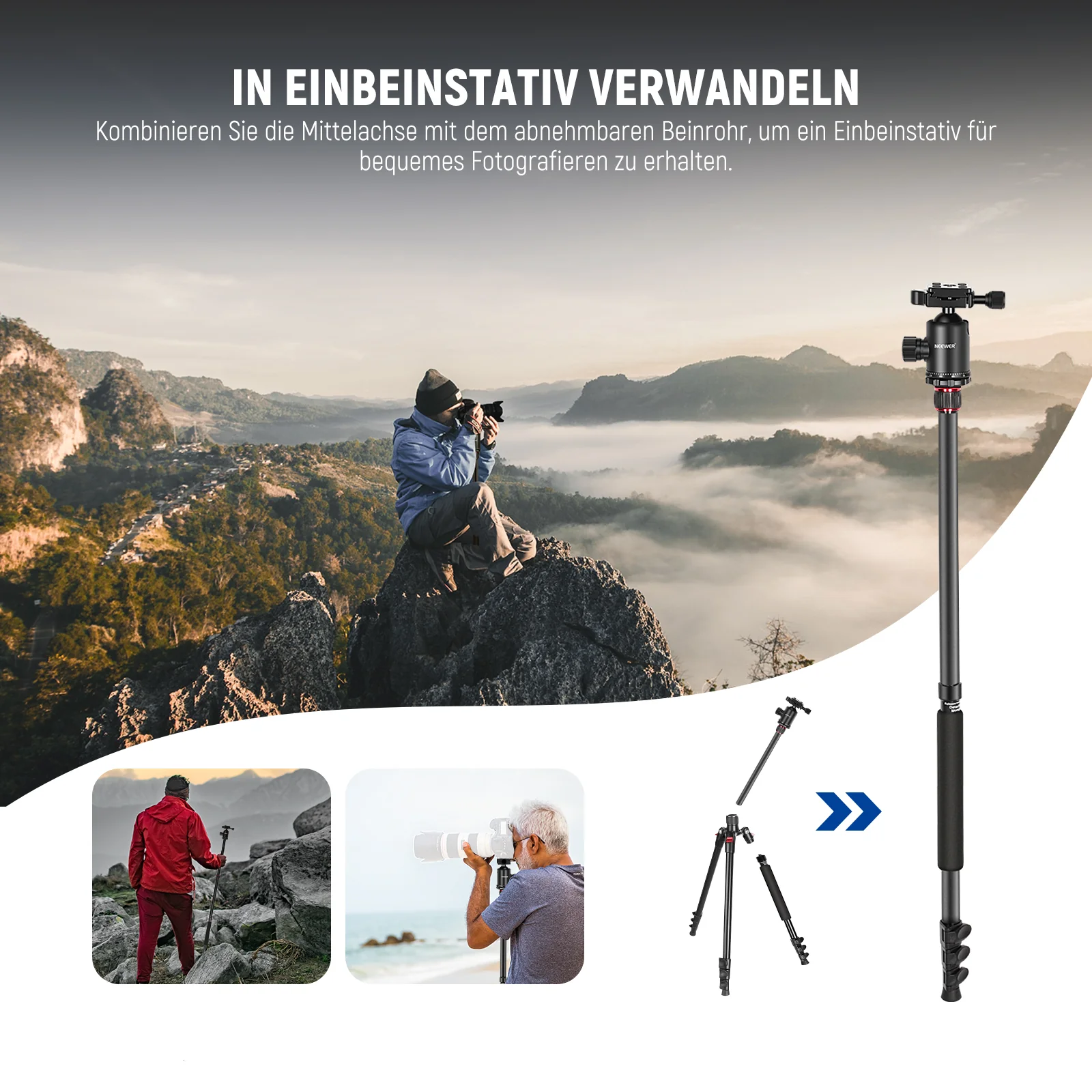 NEEWER TP77 77'' 197cm Aluminimlegierung Kamerastativ Einbeinstativ - Image 18