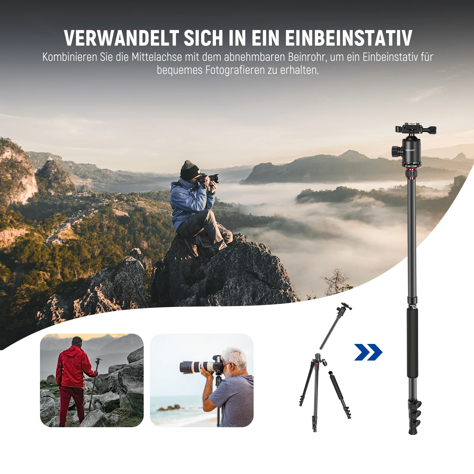 NEEWER TP77 77'' 197cm Aluminimlegierung Kamerastativ Einbeinstativ - Image 6