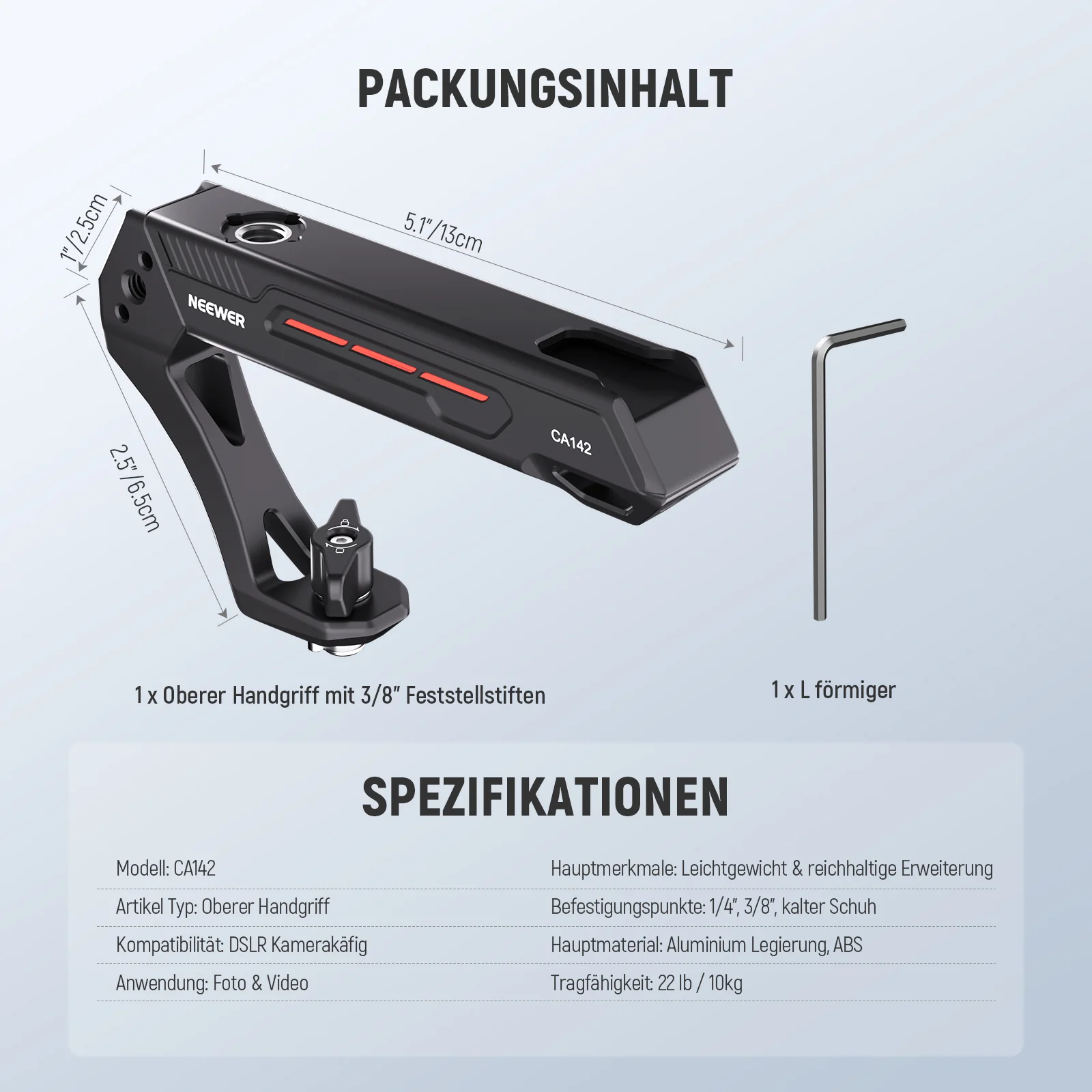 NEEWER BASICS CA142 Leichter Kamera Obergriff - Image 9