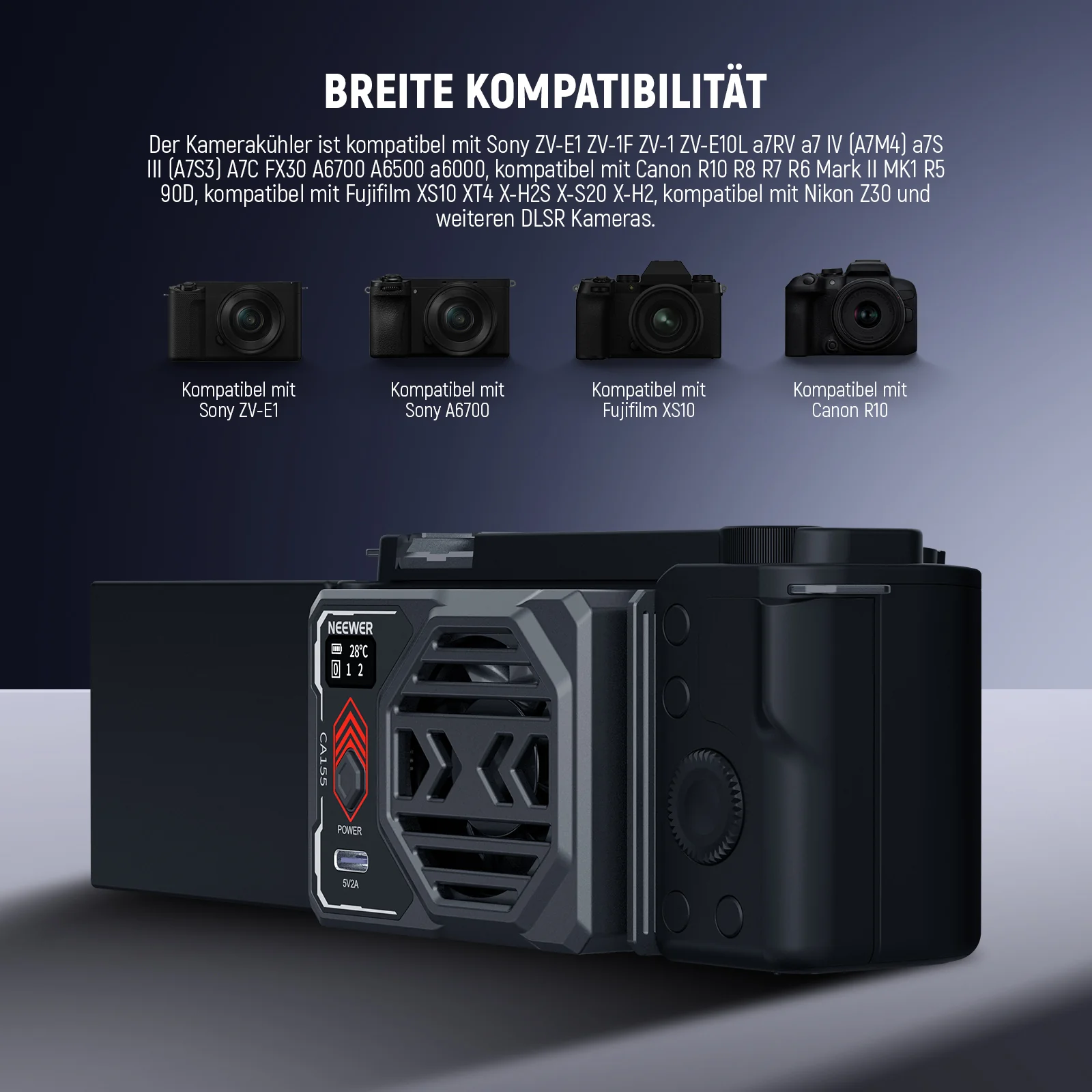 NEEWER BASICS CA155 Kamera Lüfter Kühler mit Akku - Image 3