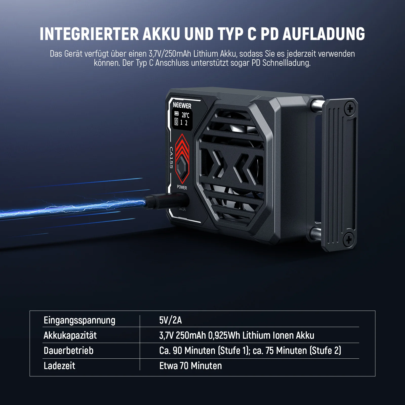 NEEWER BASICS CA155 Kamera Lüfter Kühler mit Akku - Image 5