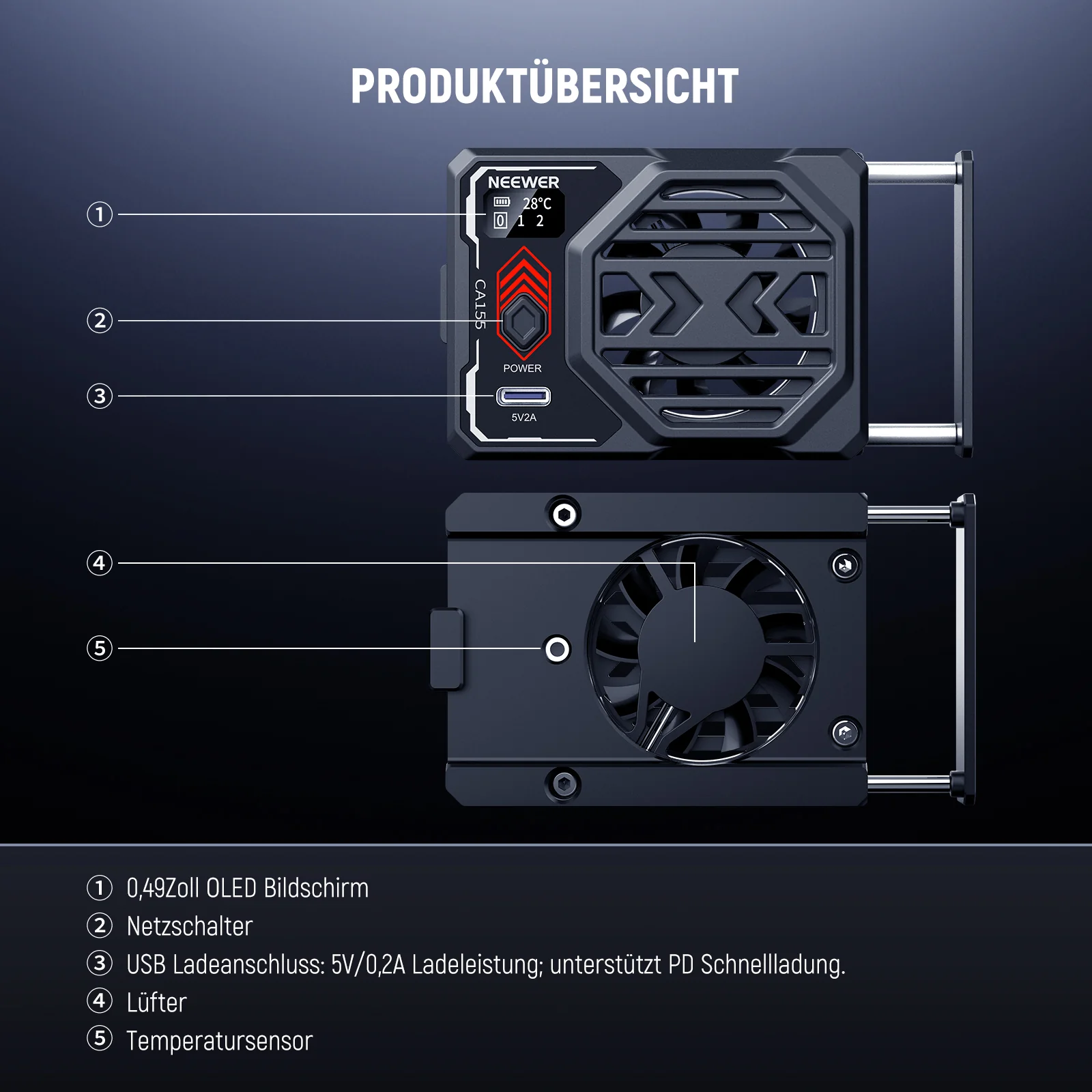 NEEWER BASICS CA155 Kamera Lüfter Kühler mit Akku - Image 6