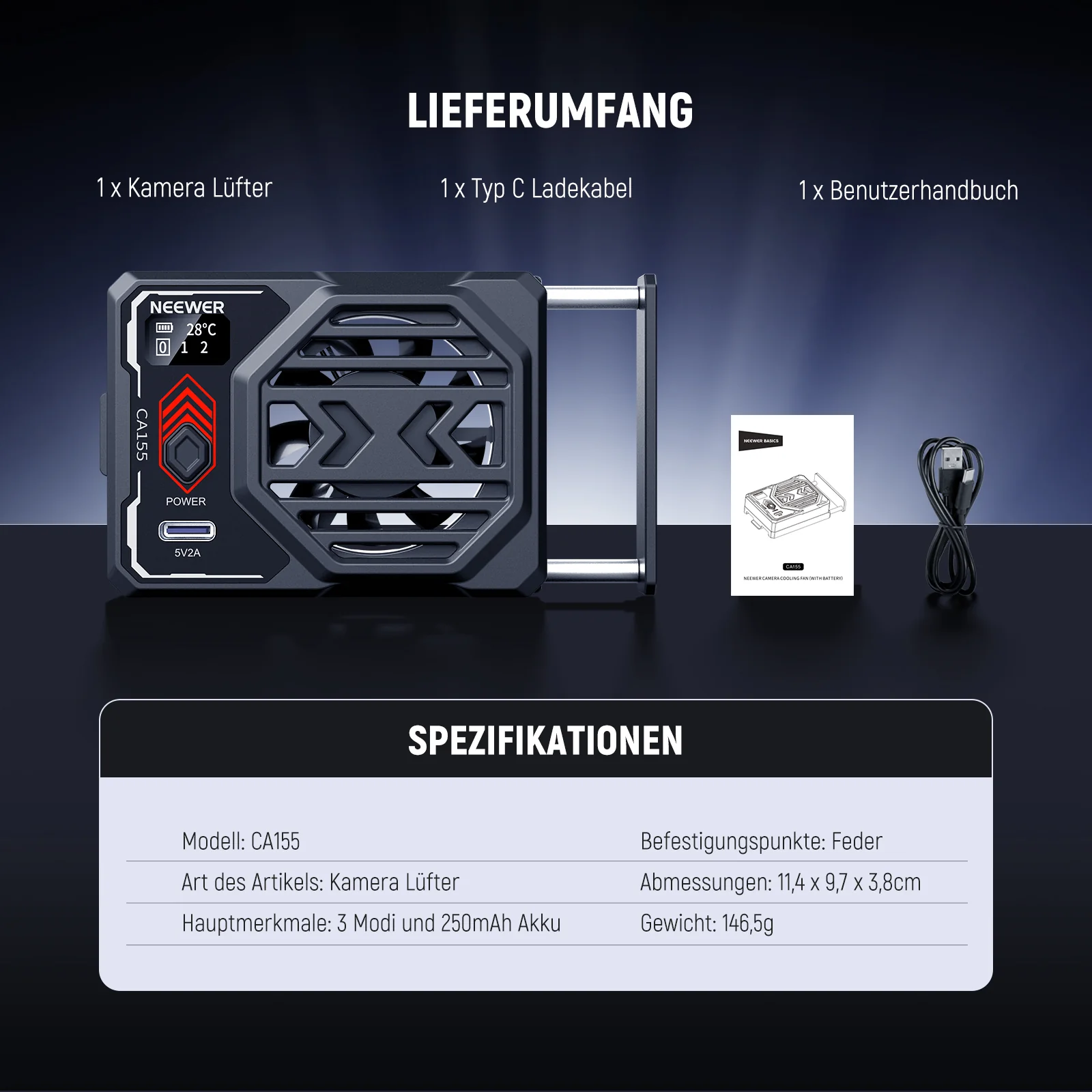 NEEWER BASICS CA155 Kamera Lüfter Kühler mit Akku - Image 7