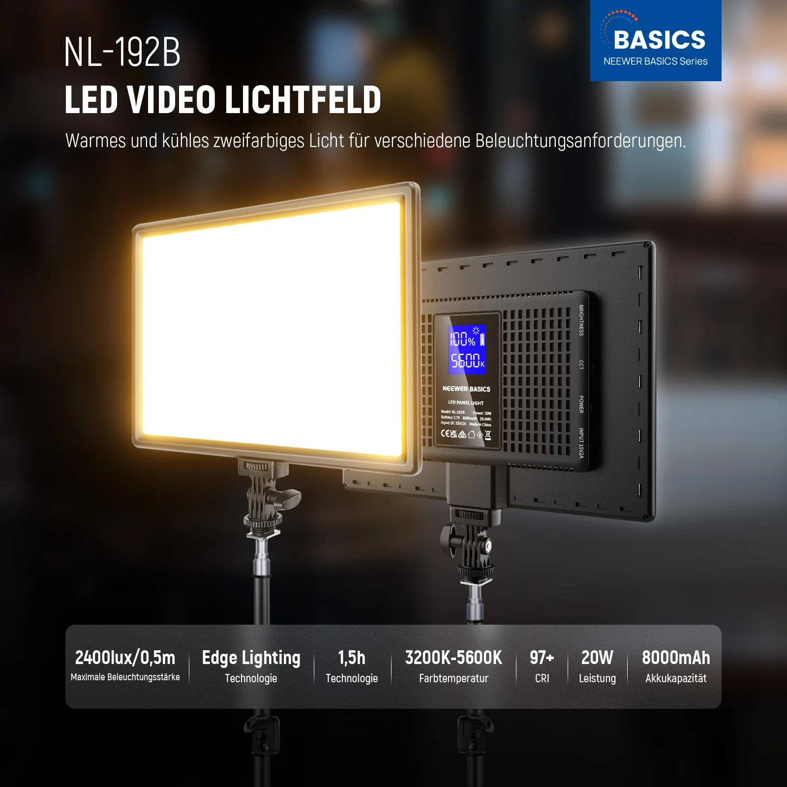NEEWER BASICS NL-192B 2er Pack Bi-Color LED Videolicht Panel Set - Image 2