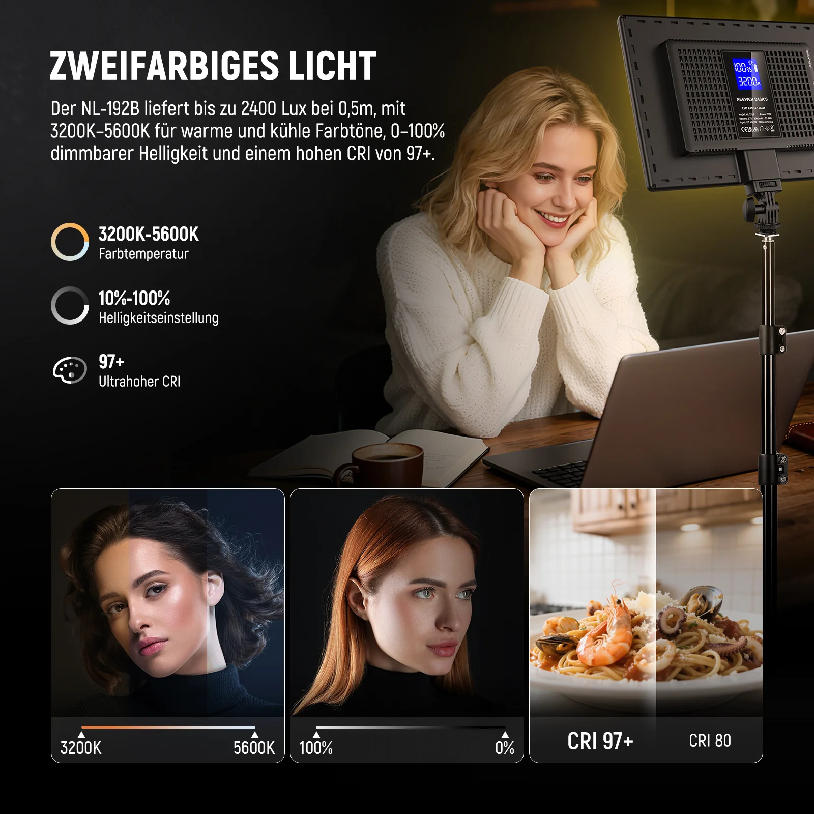 NEEWER BASICS NL-192B 2er Pack Bi-Color LED Videolicht Panel Set - Image 3