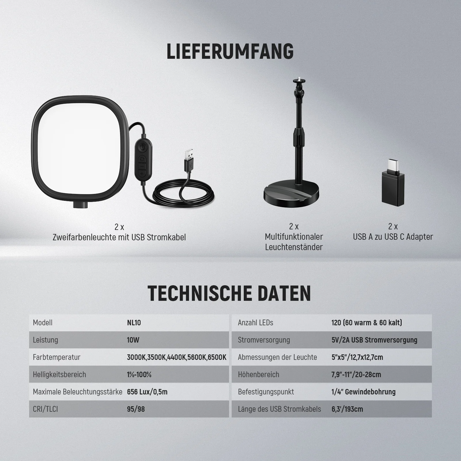 NEEWER BASICS NL10 5" Bi-Color Tisch Videolicht - Image 16