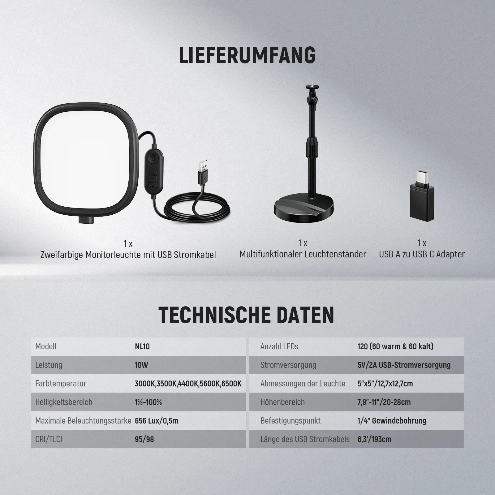 NEEWER BASICS NL10 5" Bi-Color Tisch Videolicht - Image 8