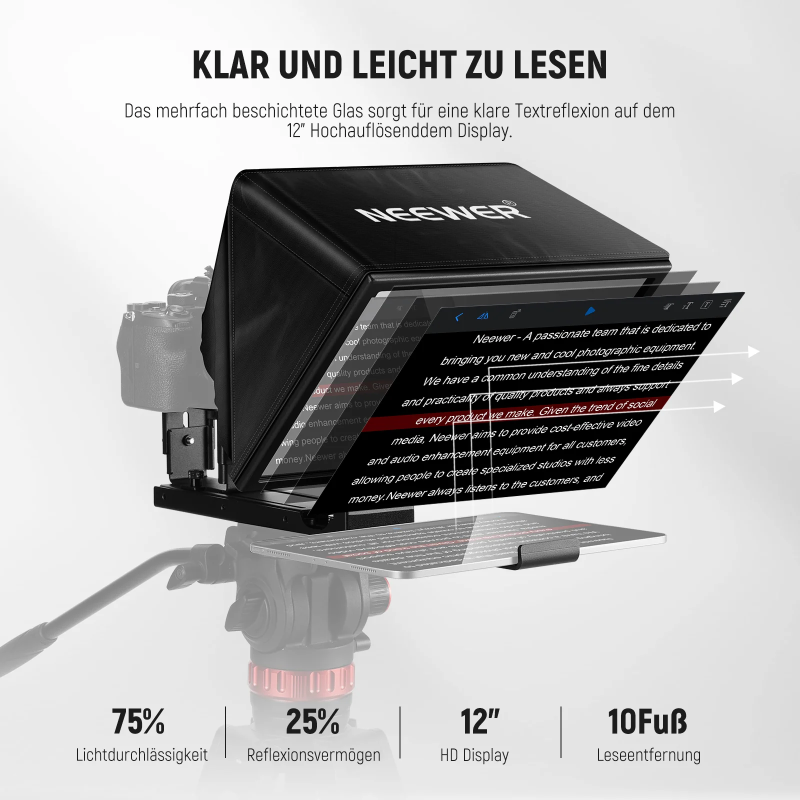 NEEWER BASICS X12B 12" Teleprompter Aluminiumlegierung Basics Typ - Image 4