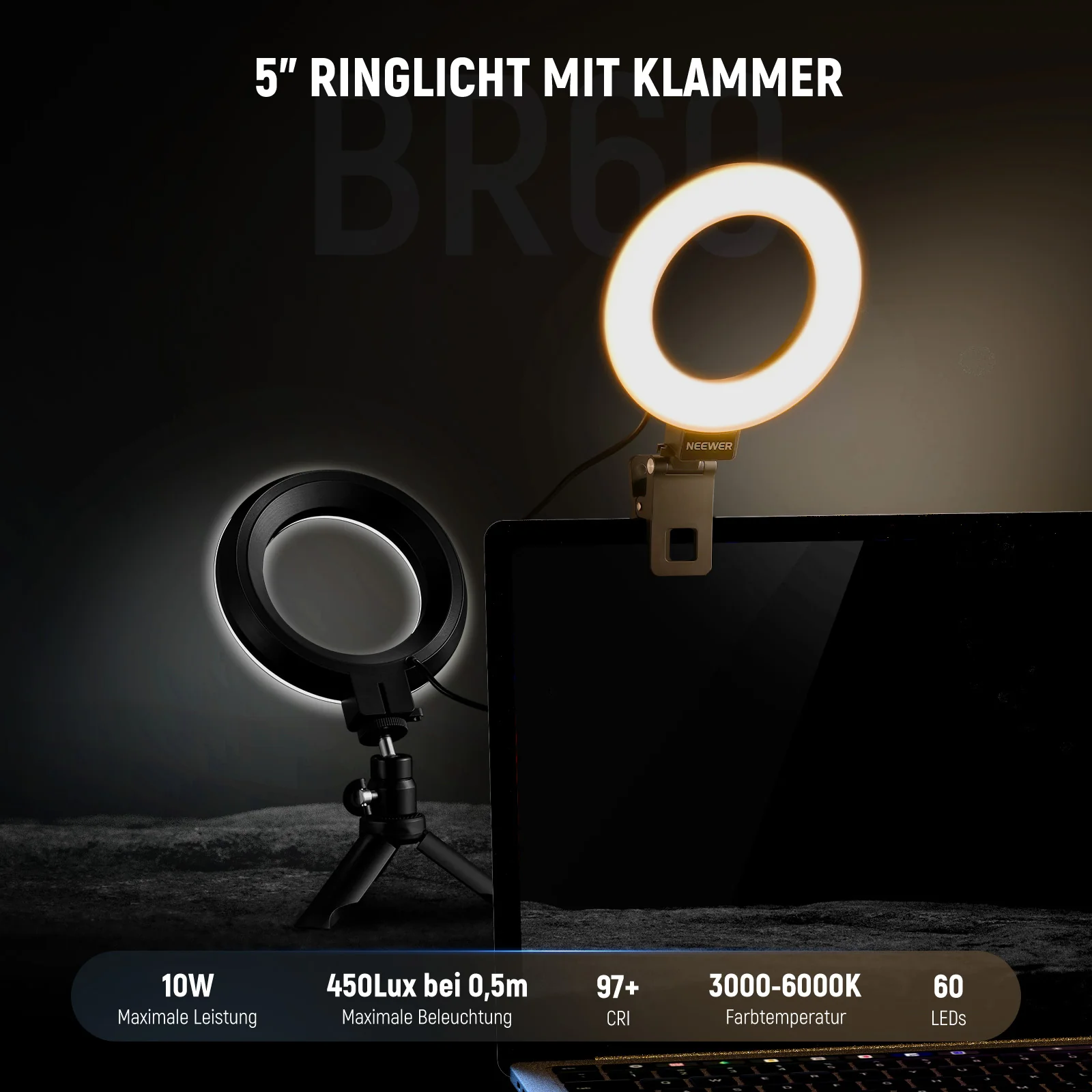 NEEWER BASICS BR60 5" Bi-color Mini Ringlicht - Image 10