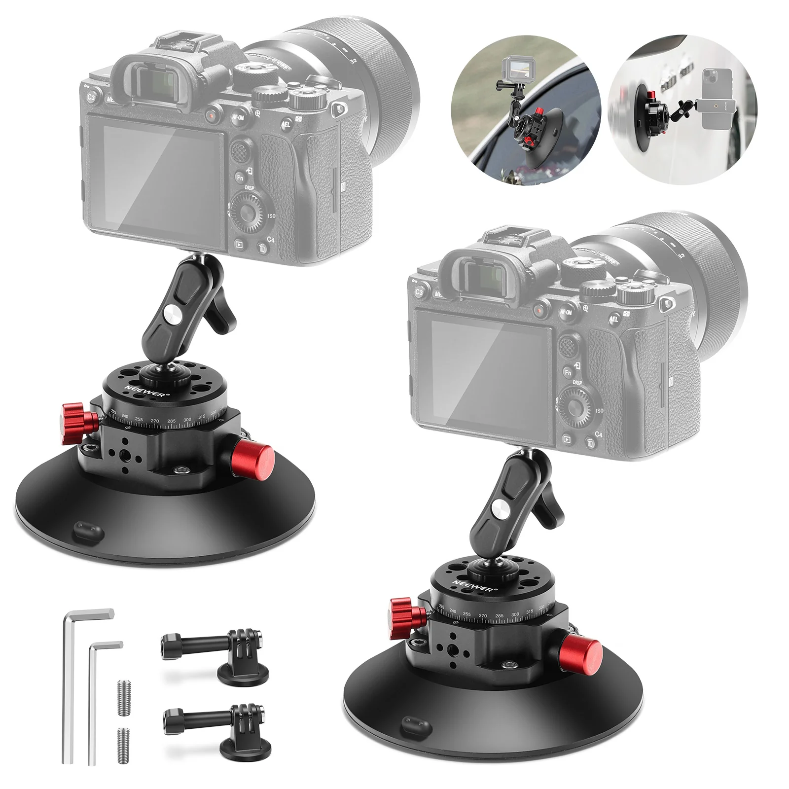 NEEWER CA013 6" Camera Suction Mount with Ball Head Magic Arm - Image 10