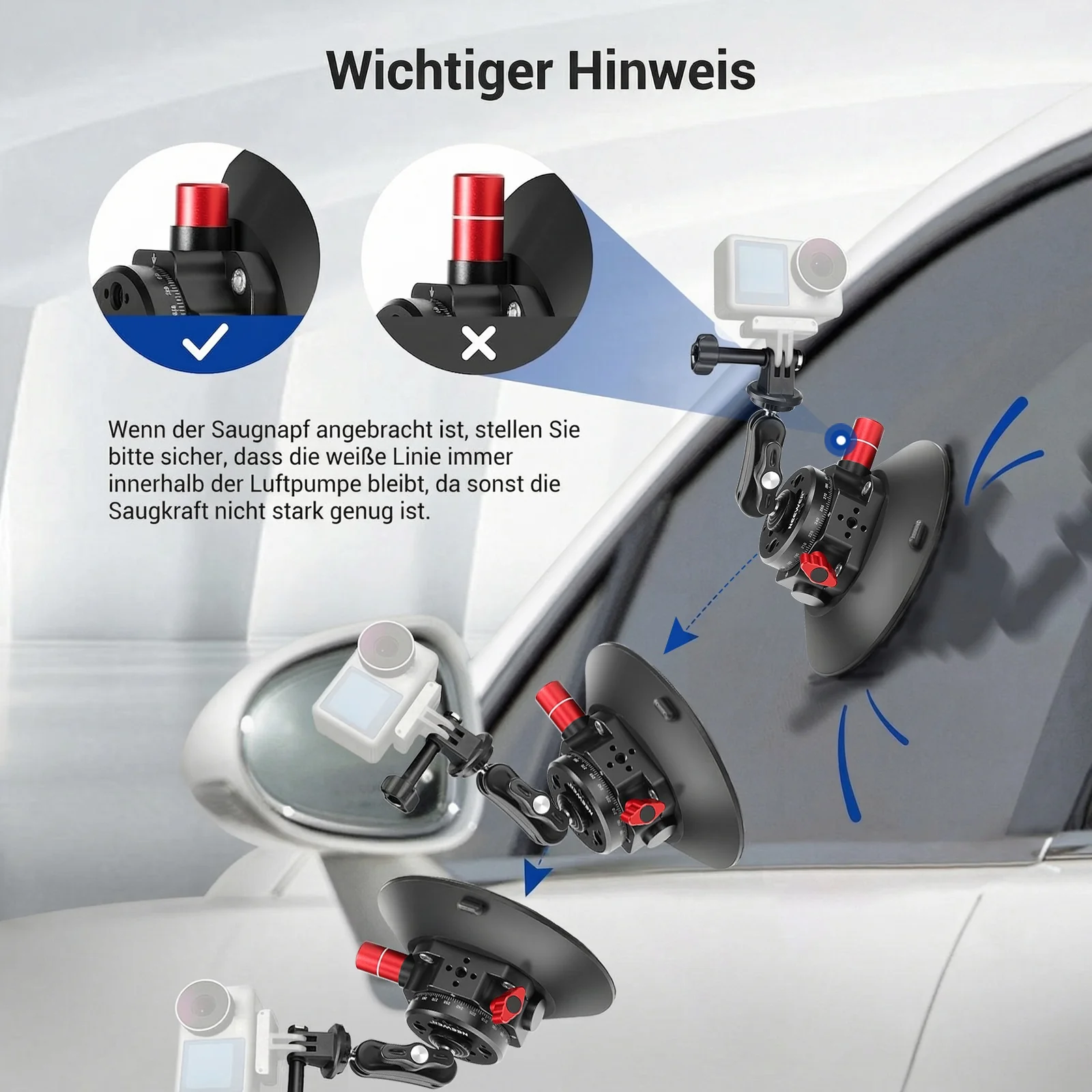 NEEWER CA013 6" Camera Suction Mount with Ball Head Magic Arm - Image 6