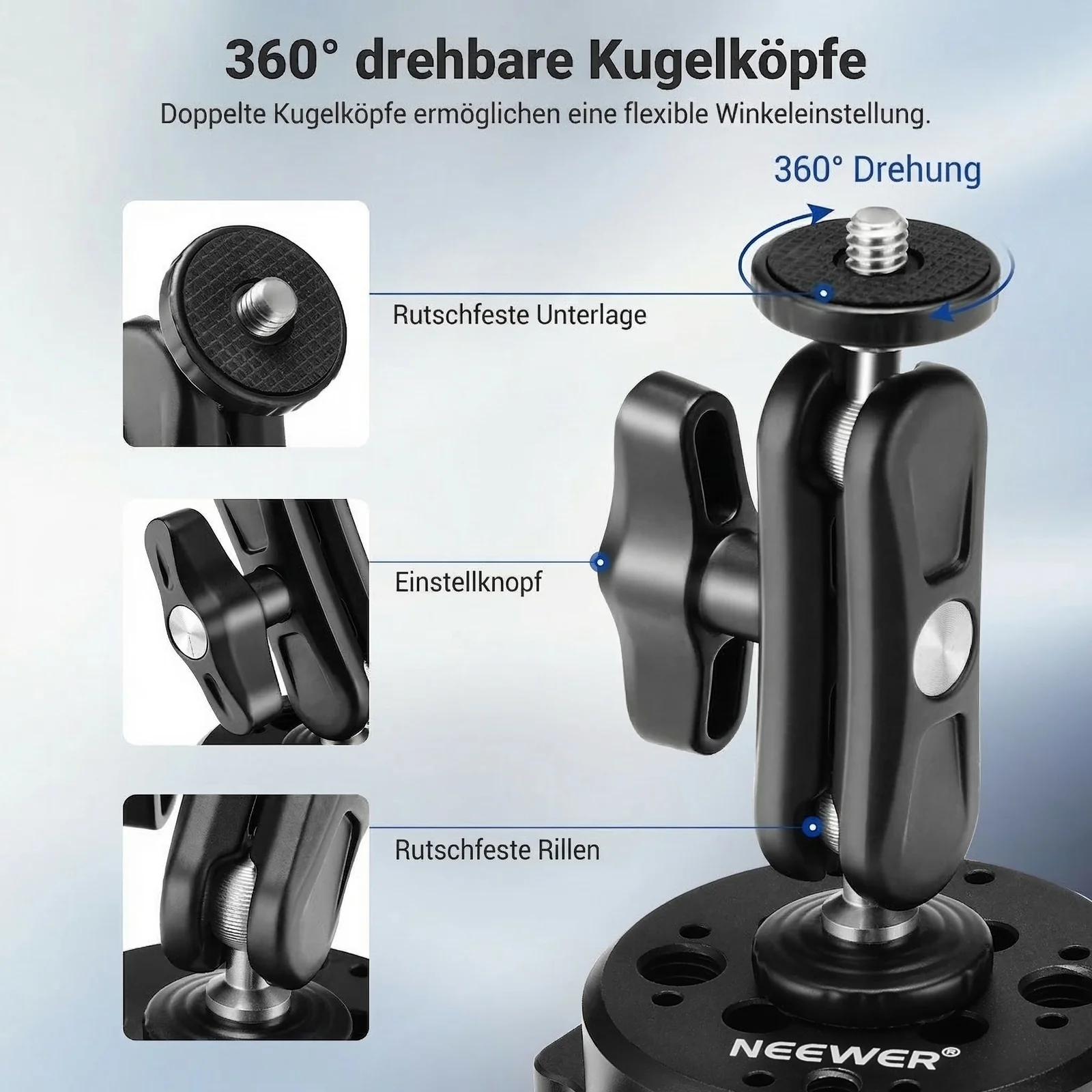 NEEWER CA013 6" Camera Suction Mount with Ball Head Magic Arm - Image 7