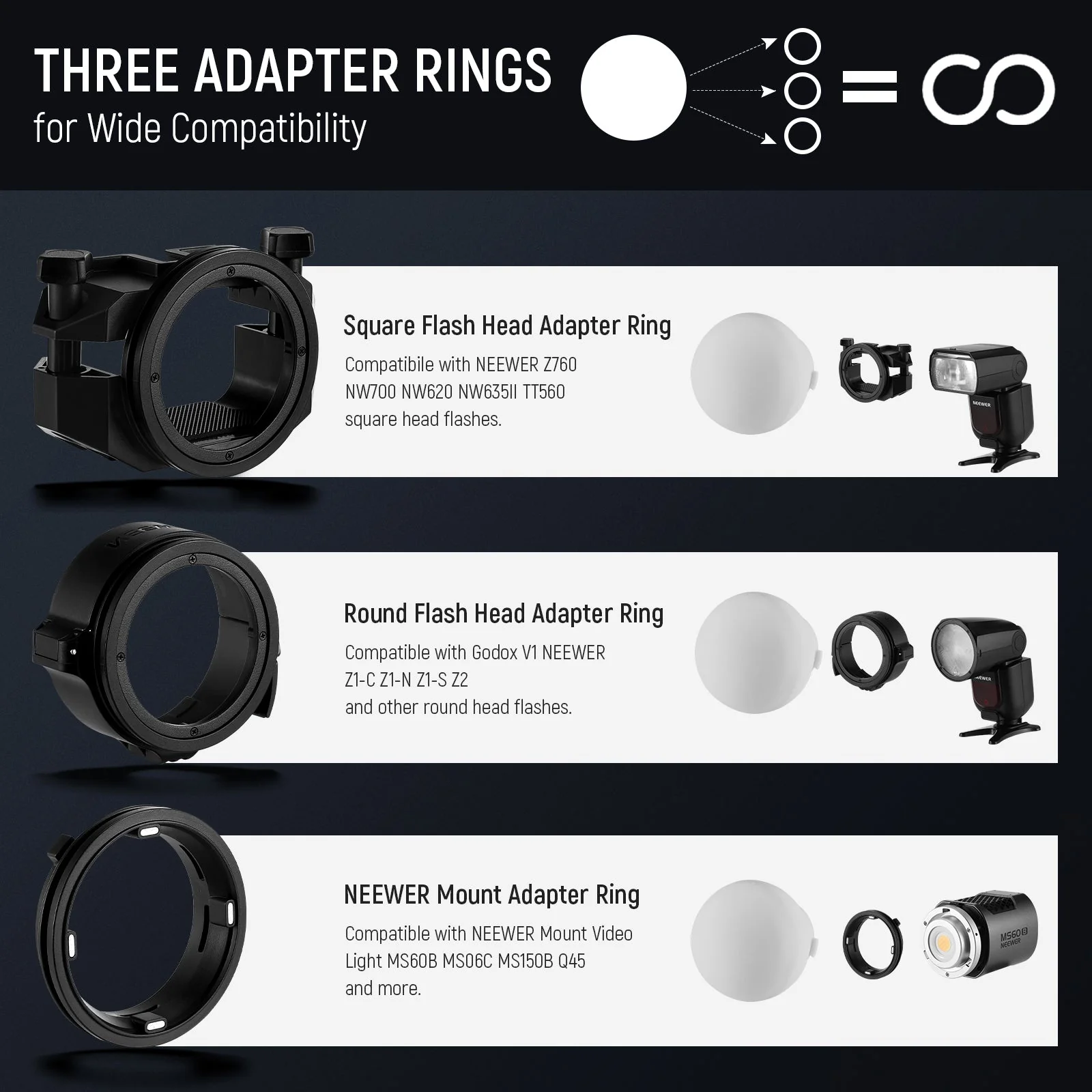 NEEWER CRS6 Diffusionskuppel mit 3 Adapterringen - Image 4