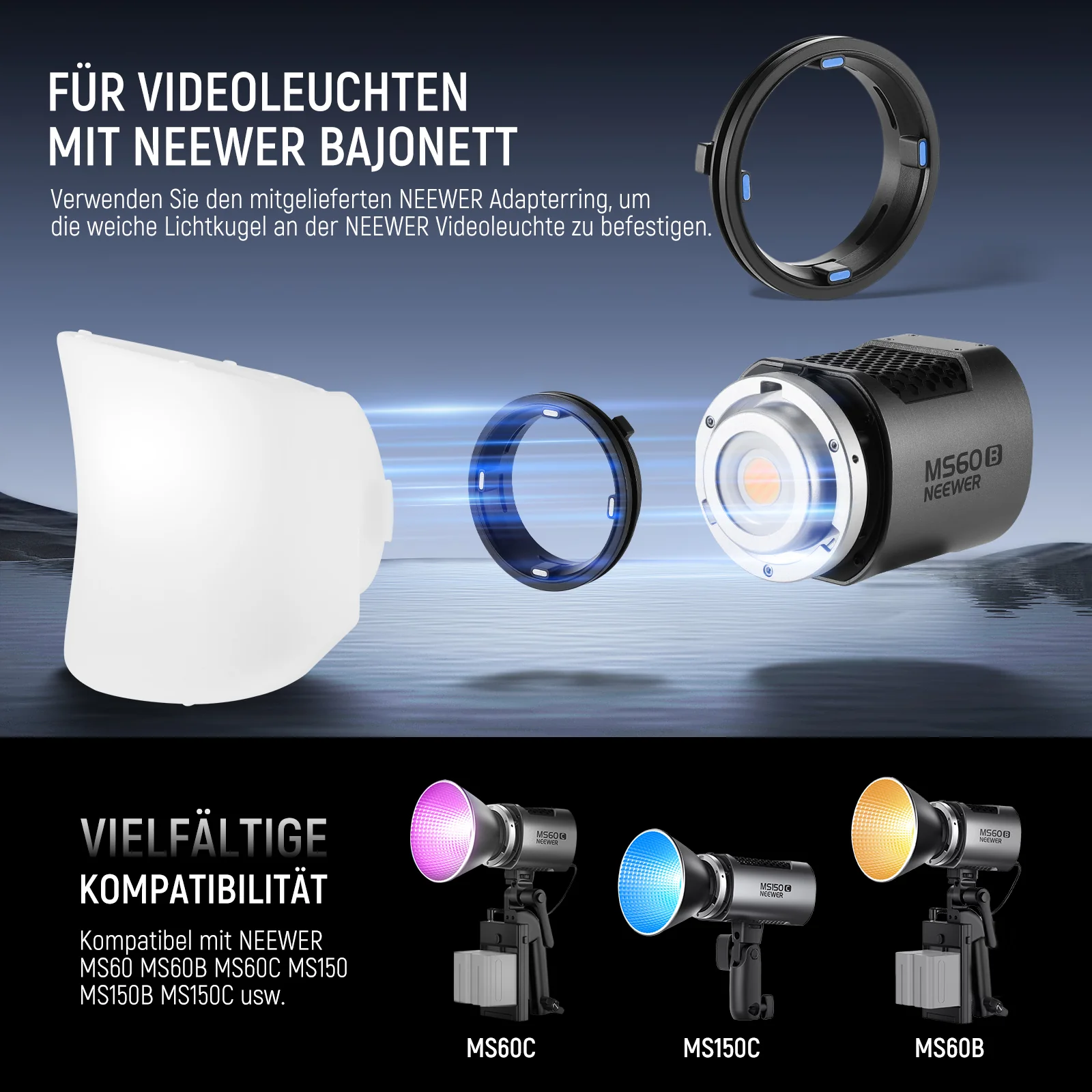 NEEWER CRS7 Softbox Diffusion Dome mit 3 Adapterringen - Image 5