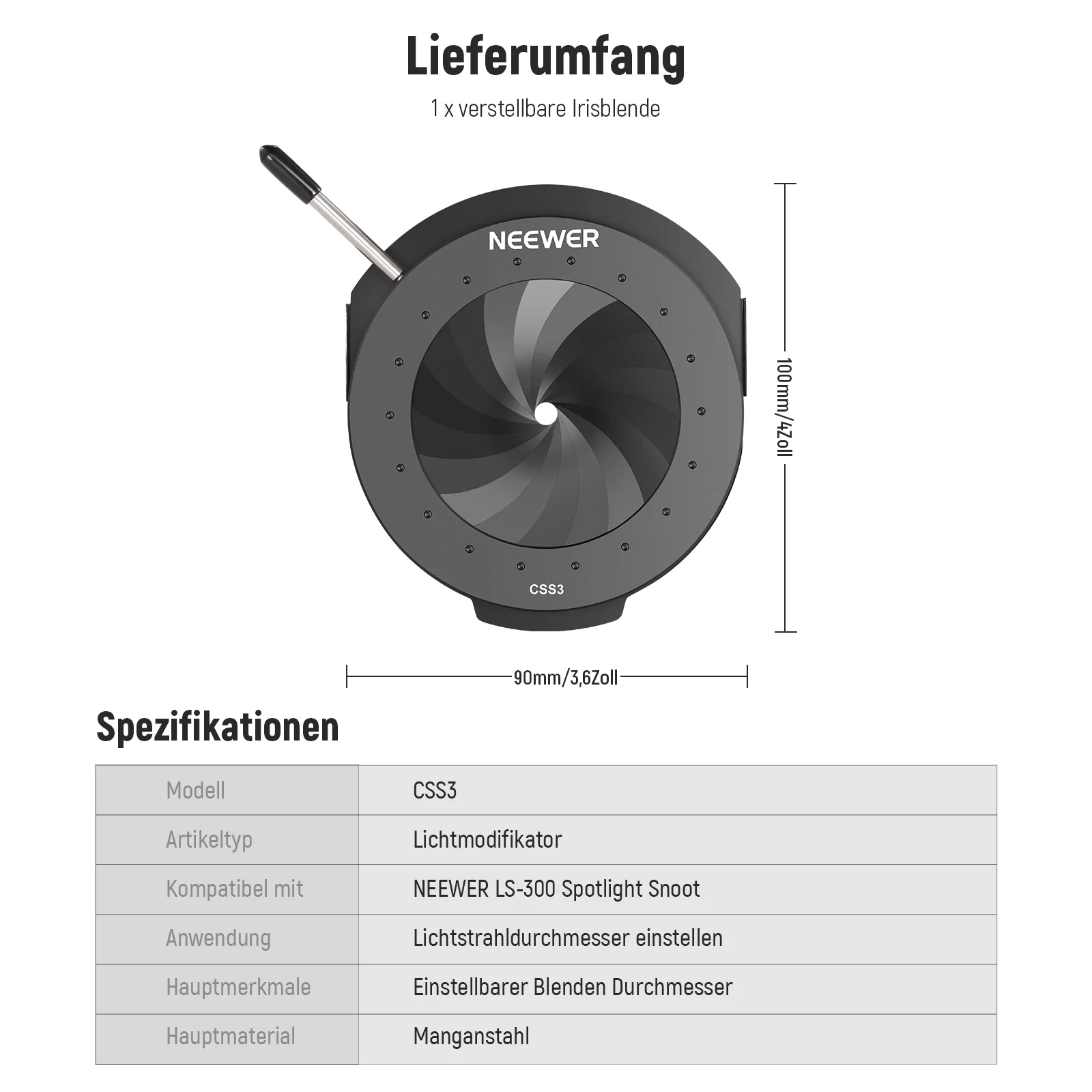NEEWER CSS3 Irisblende nur für LS-300 Spotlight Snoot - Image 7