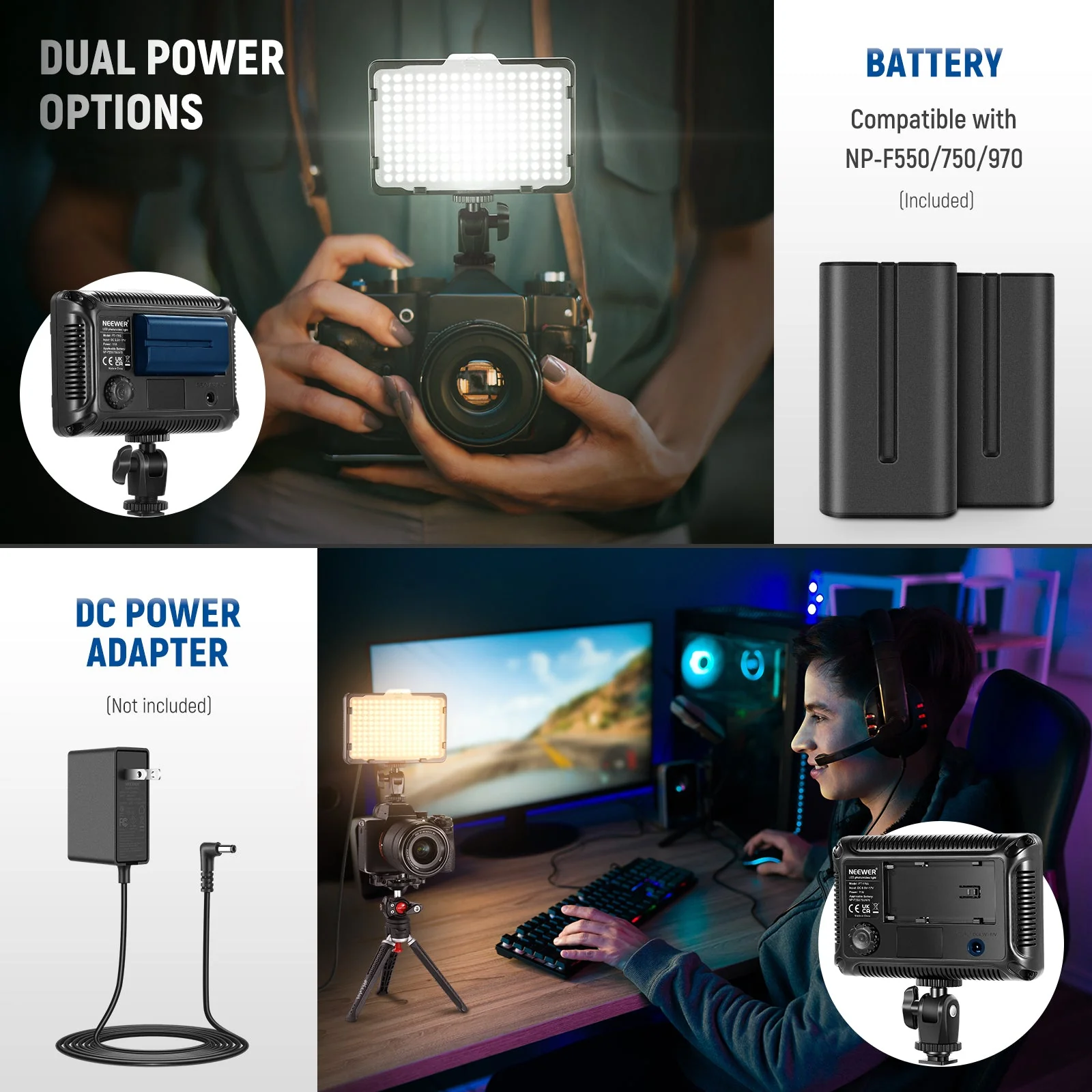 NEEWER Bi-Color Dimmables 176 LED Videolicht Set mit Tasche - Image 5