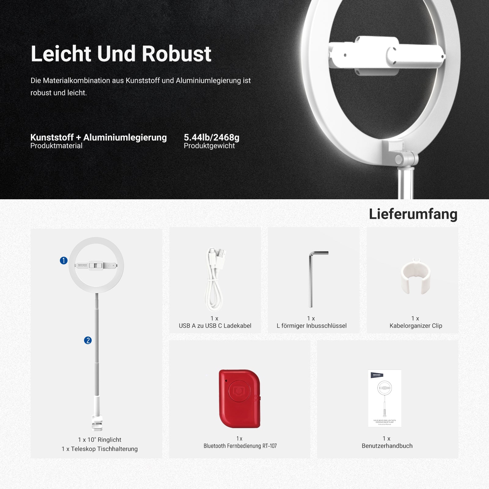 NEEWER ENTRY LEVEL VERSION 10" LED Selfie Ringlicht - Image 10