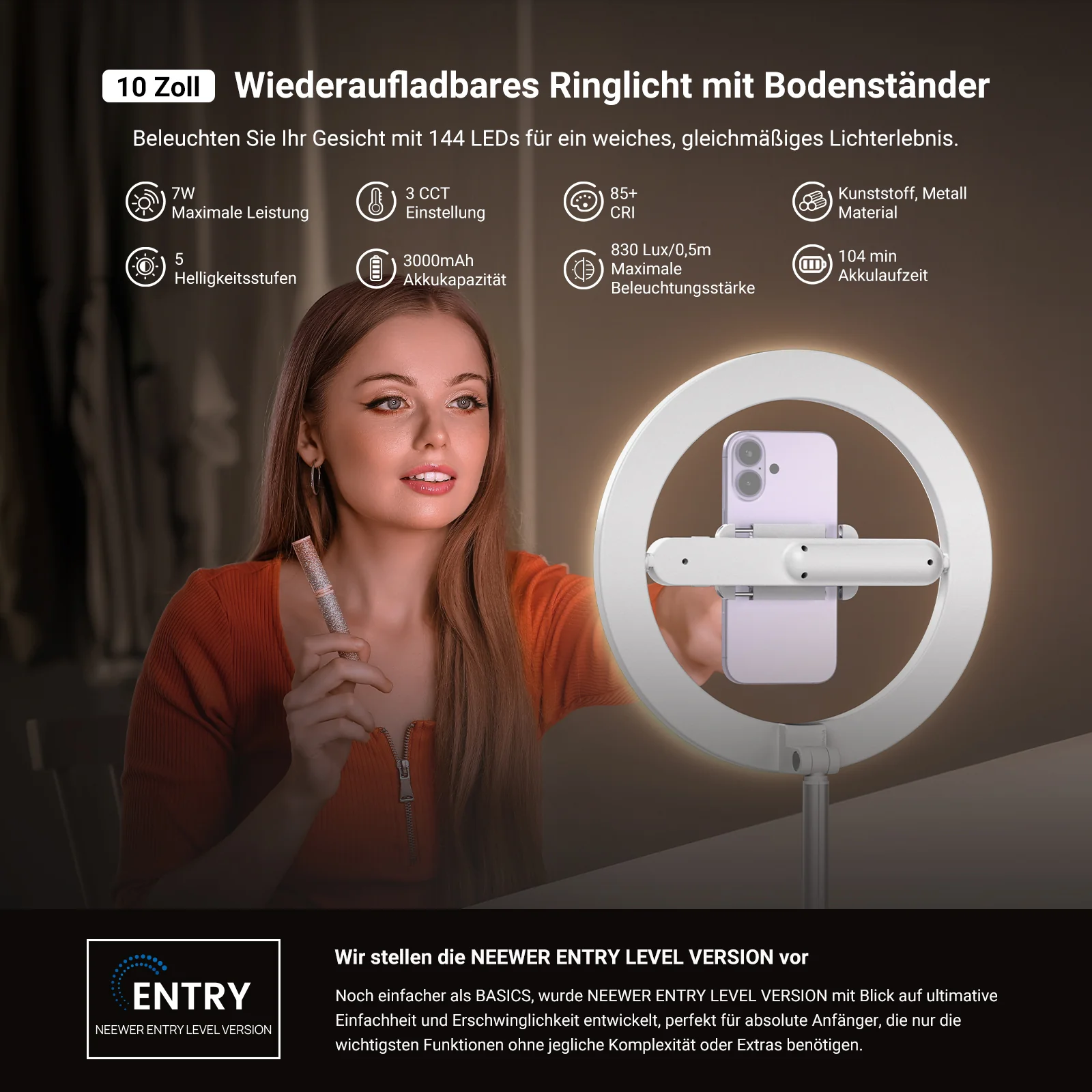 NEEWER ENTRY LEVEL VERSION 10" LED Selfie Ringlicht - Image 21