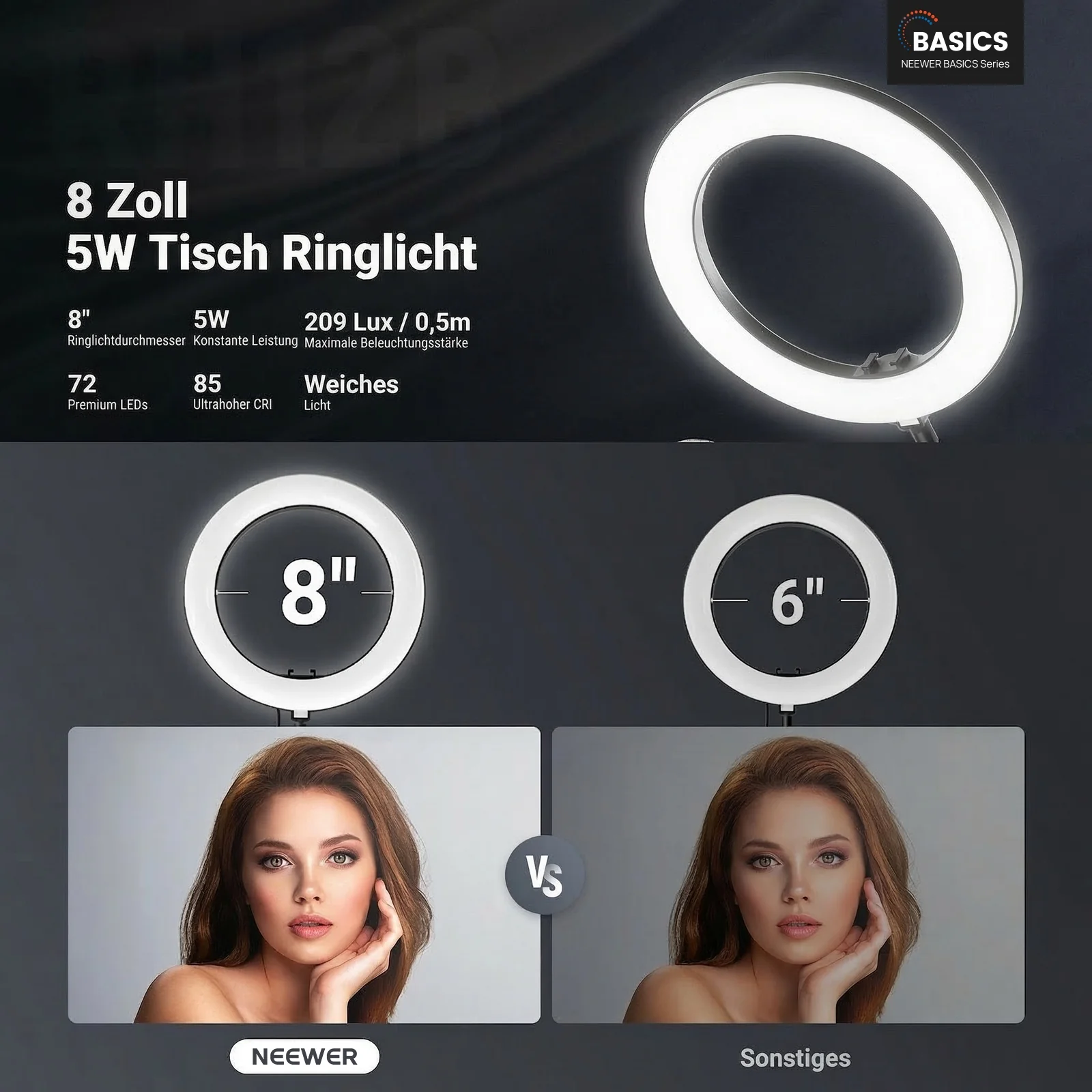 NEEWER ENTRY LEVEL VERSION N41 8" LED Tisch Ringlicht-Set - Image 2