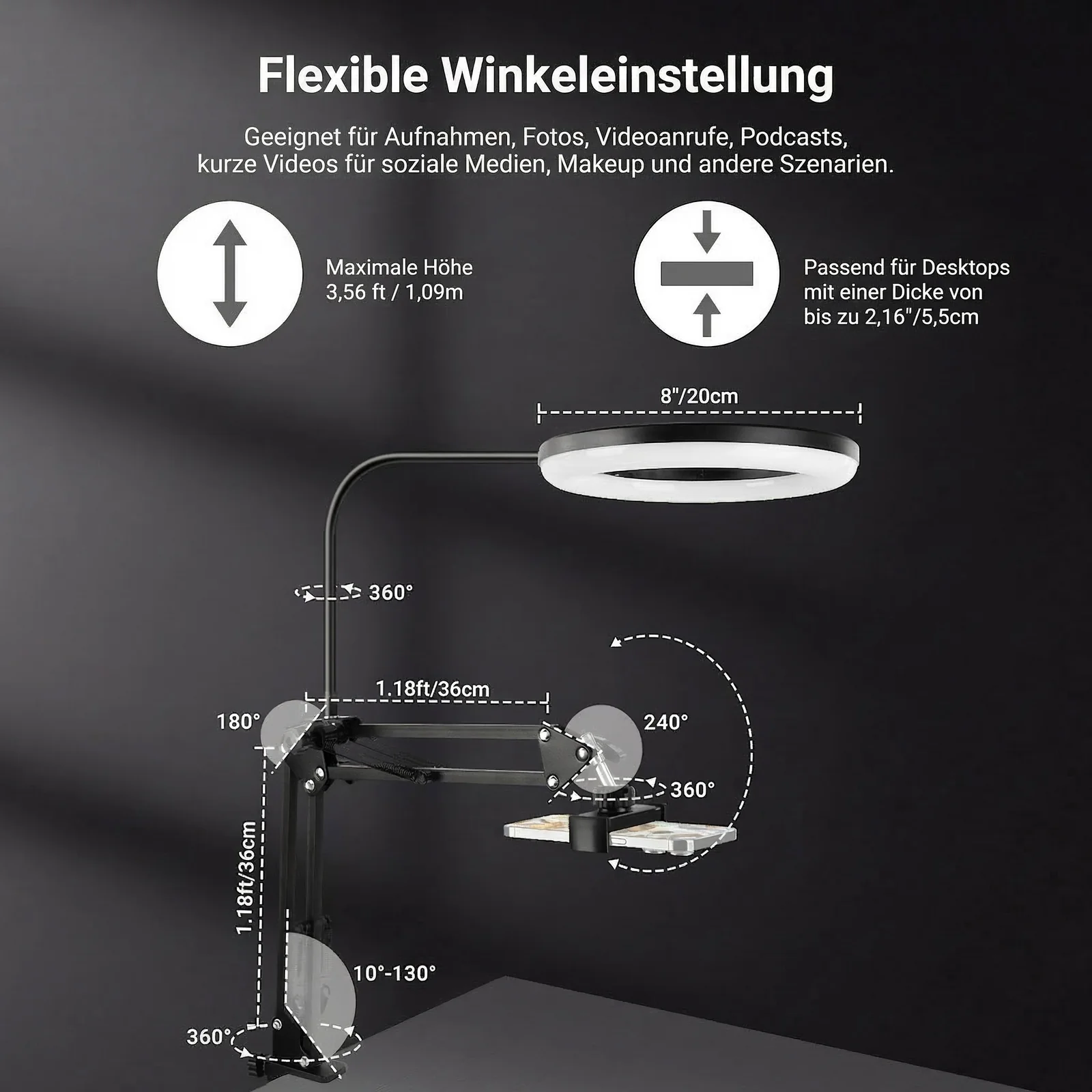 NEEWER ENTRY LEVEL VERSION N41 8" LED Tisch Ringlicht-Set - Image 4