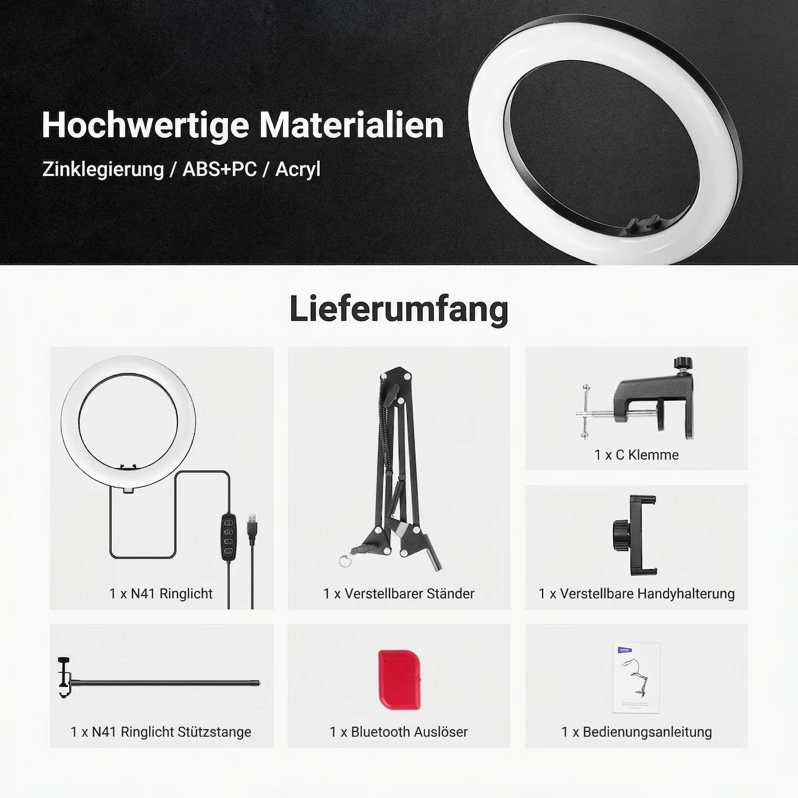 NEEWER ENTRY LEVEL VERSION N41 8" LED Tisch Ringlicht-Set - Image 9