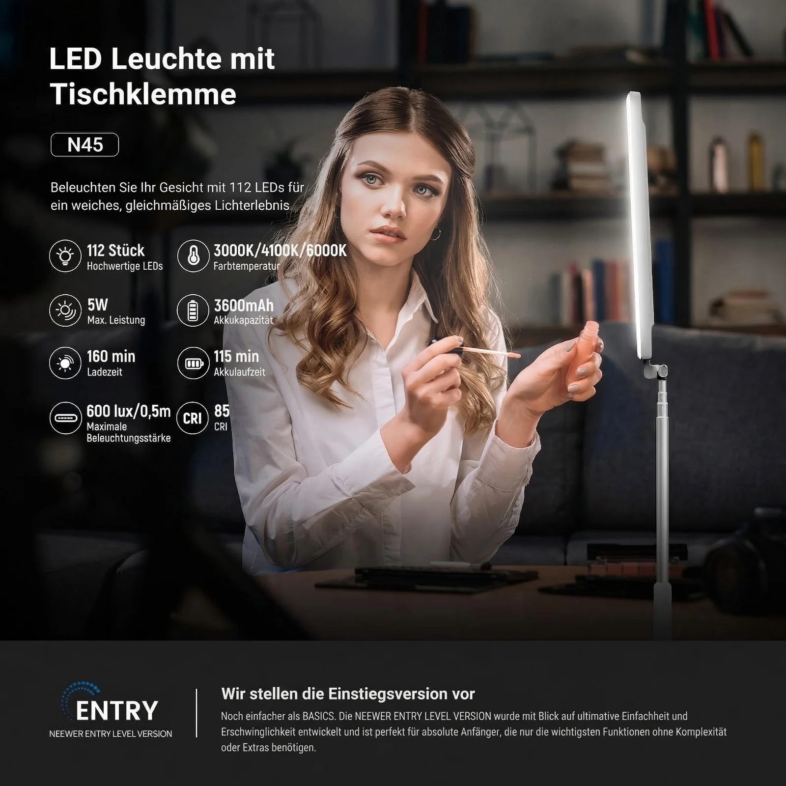 NEEWER ENTRY LEVEL VERSION N45 5W LED Schreibtisch-Videoleuchte mit Klemme - Image 2
