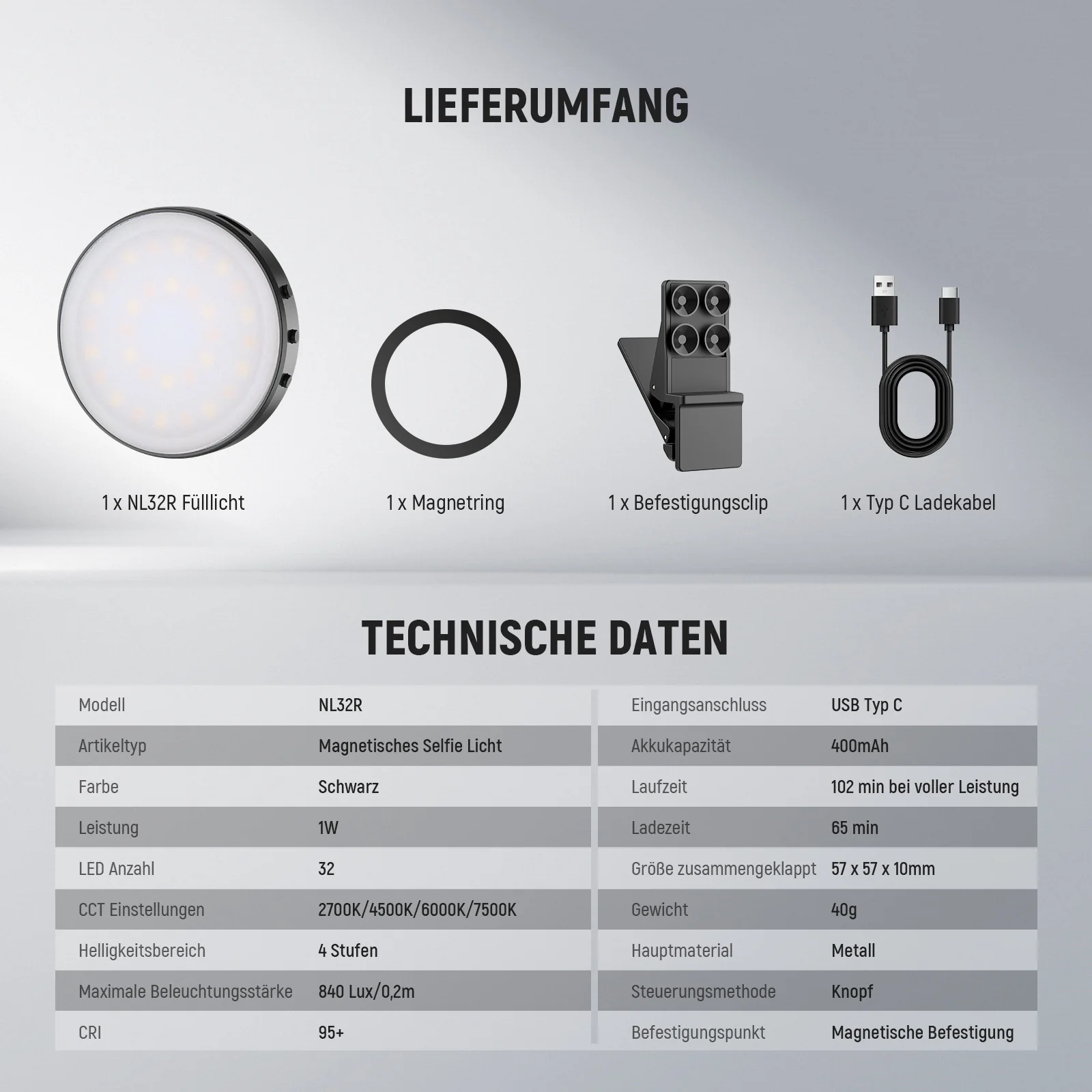 NEEWER ENTRY LEVEL VERSION NL32R Magnetisches Selfie Licht - Image 8
