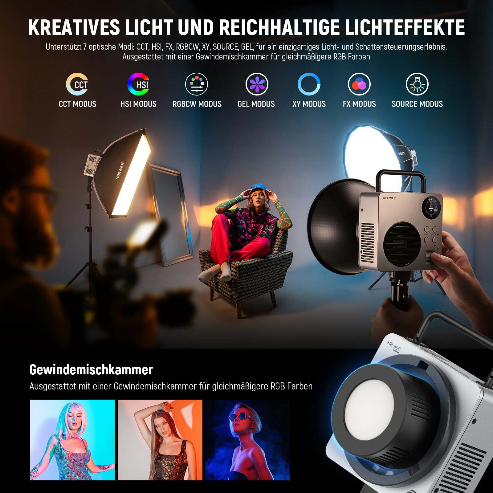 NEEWER HB80C 80W RGBWW Mini COB LED Videoleuchte - Image 12