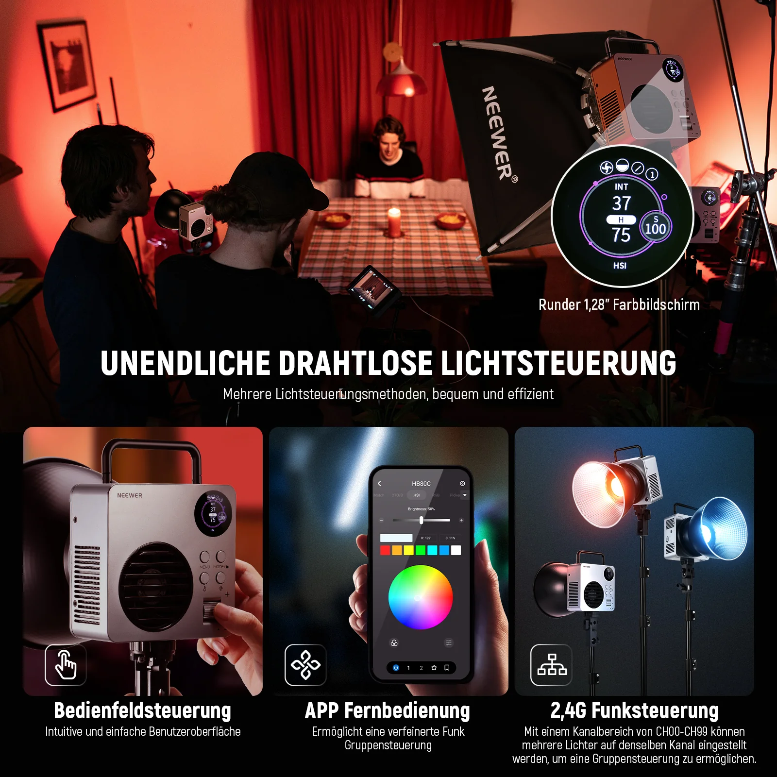 NEEWER HB80C 80W RGBWW Mini COB LED Videoleuchte - Image 15