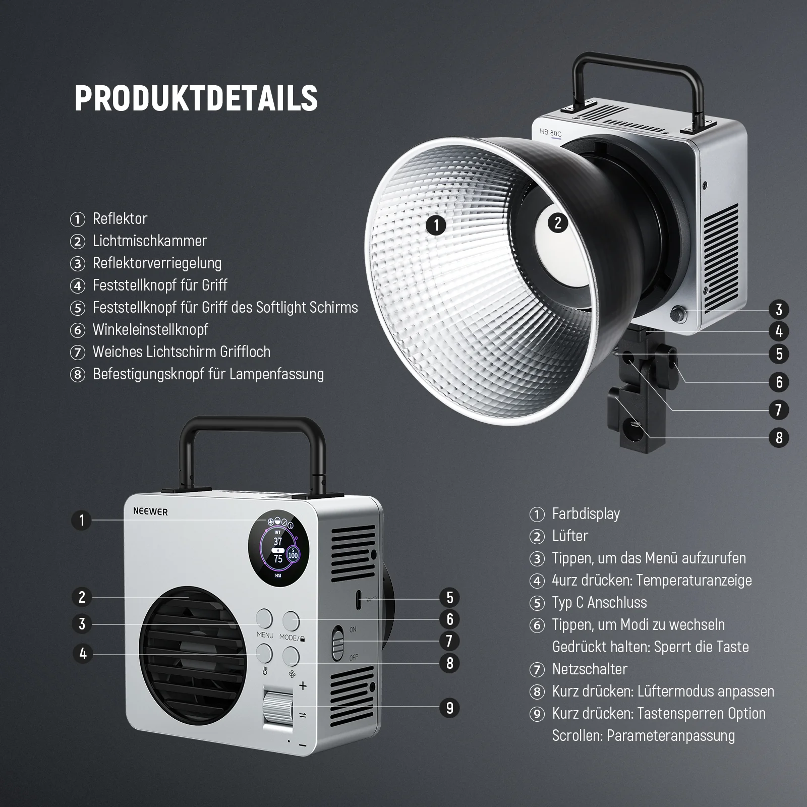 NEEWER HB80C 80W RGBWW Mini COB LED Videoleuchte - Image 17