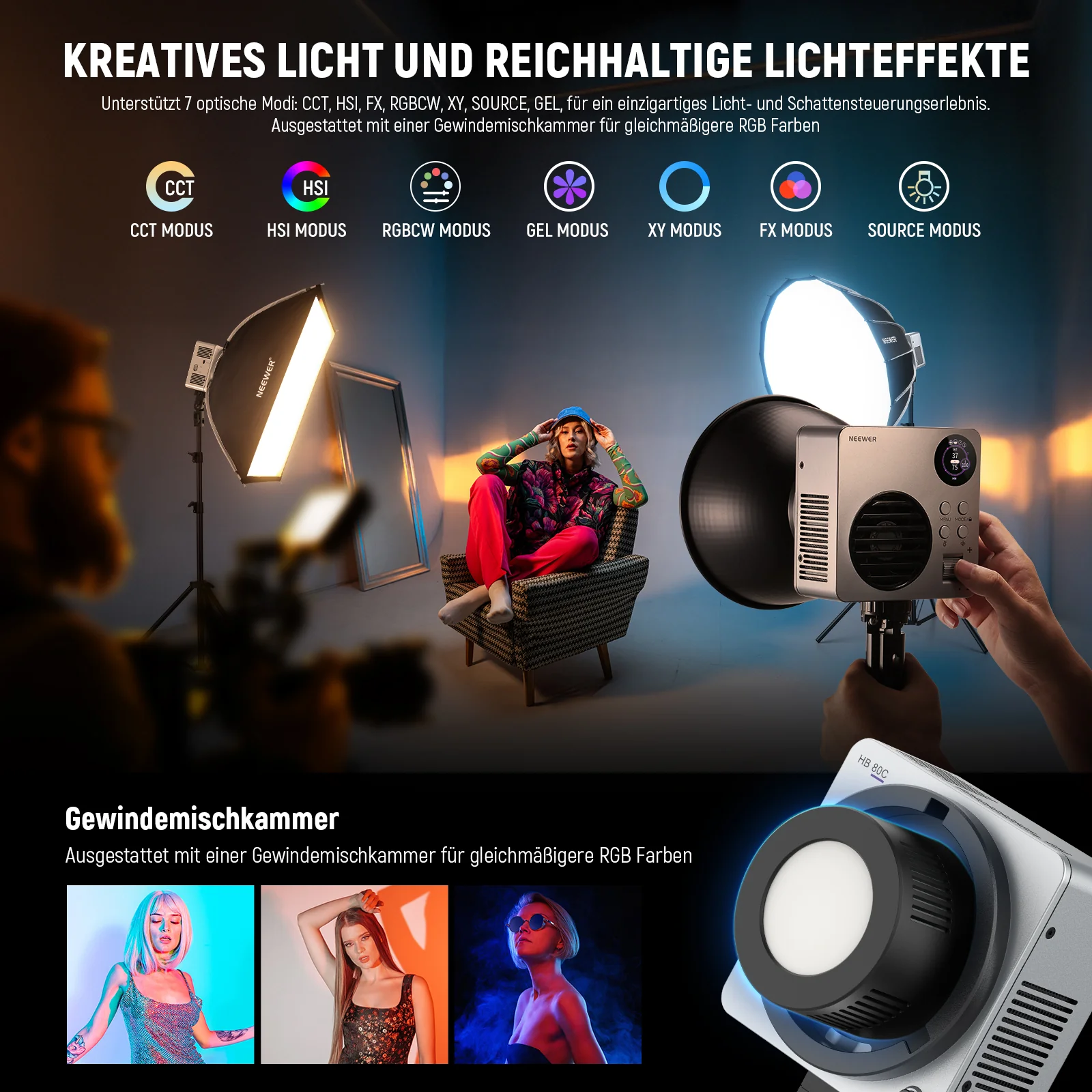 NEEWER HB80C 80W RGBWW Mini COB LED Videoleuchte - Image 4