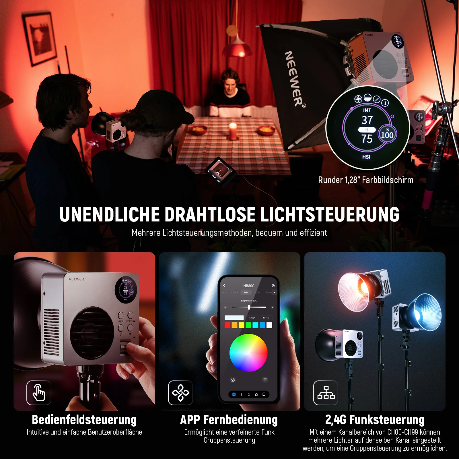 NEEWER HB80C 80W RGBWW Mini COB LED Videoleuchte - Image 6