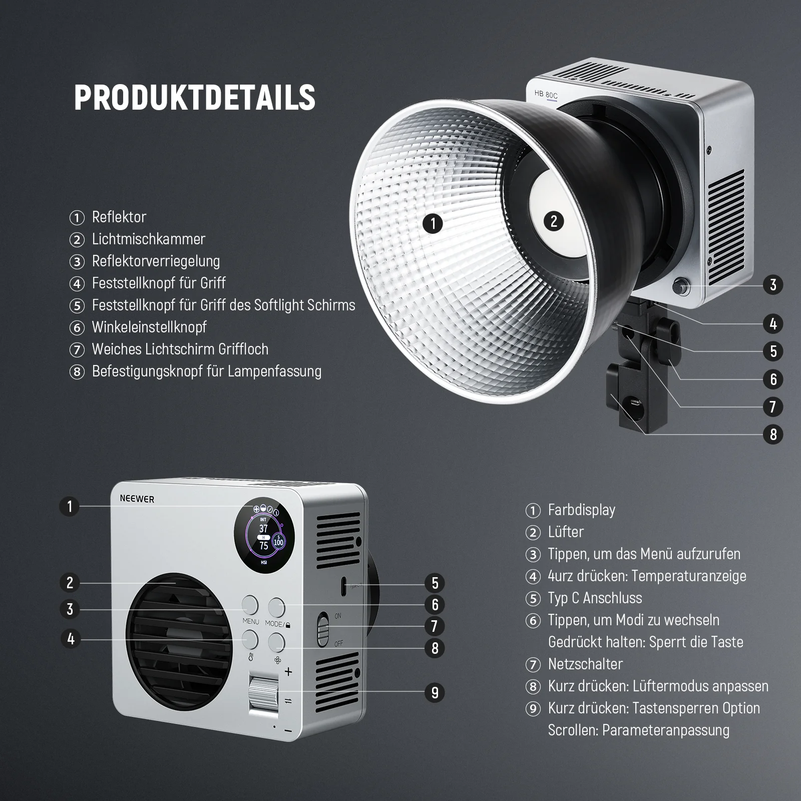 NEEWER HB80C 80W RGBWW Mini COB LED Videoleuchte - Image 8