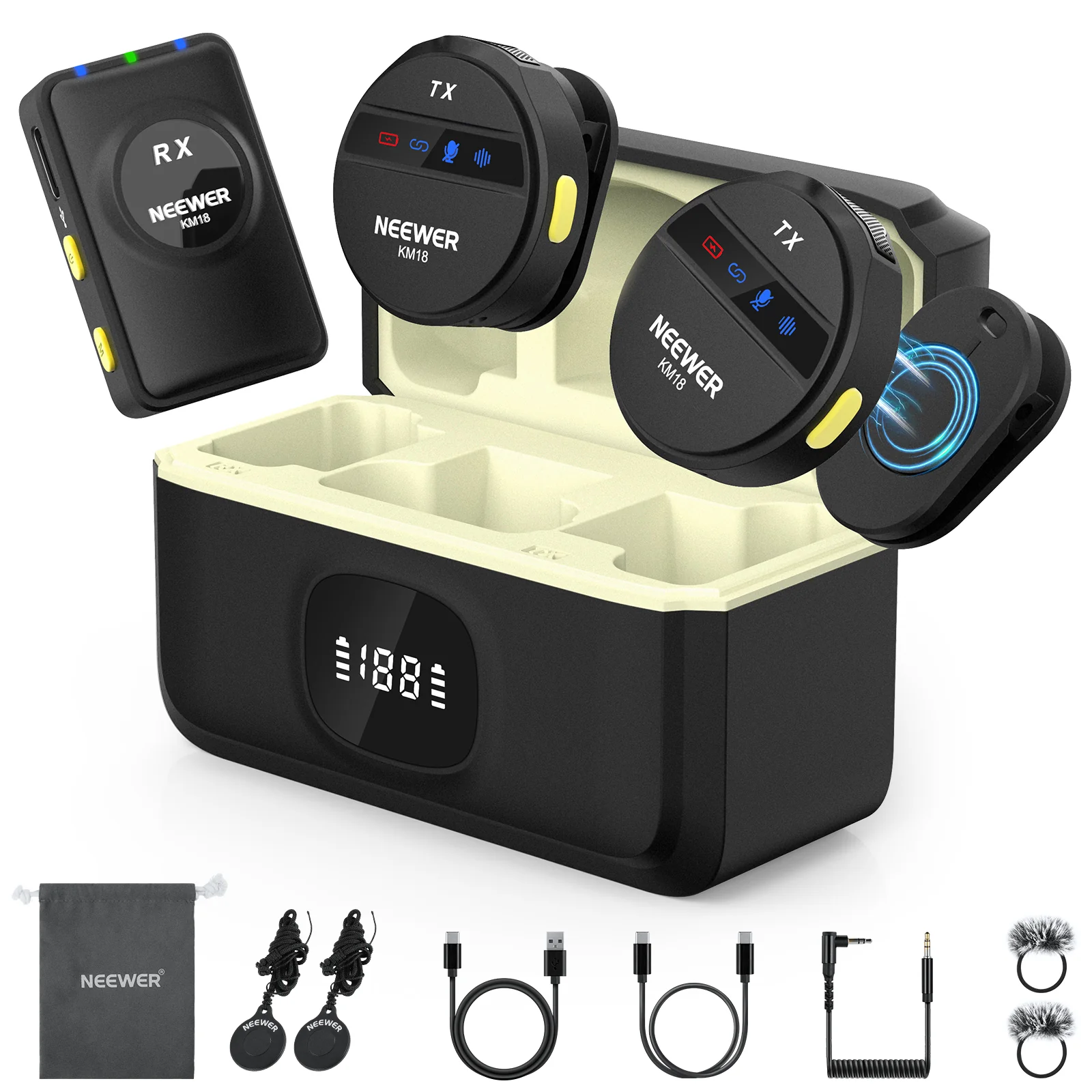 NEEWER KM18 Drahtloses Mikrofonsystem für Kamera/Smartphone/PC