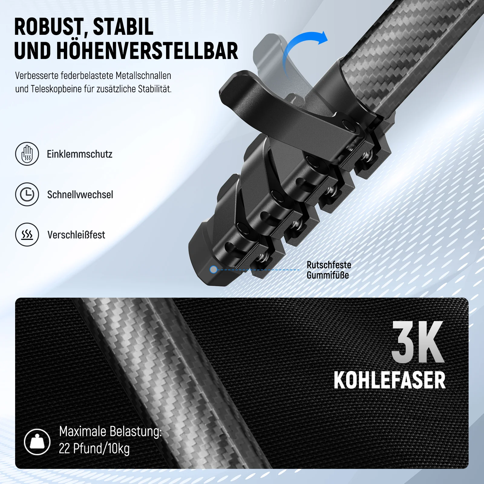 NEEWER LITETRIP LT38 155cm Carbon Reisestativ mit 360° Kugelkopf - Image 3