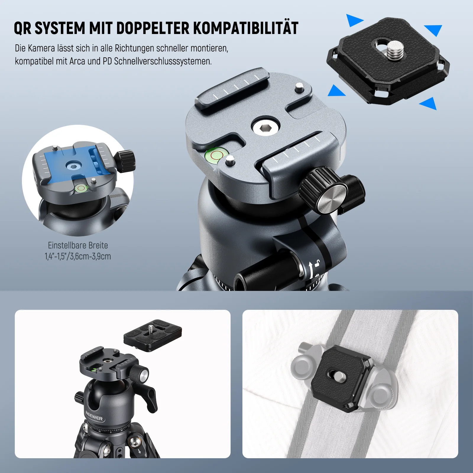 NEEWER LITETRIP LT38 155cm Carbon Reisestativ mit 360° Kugelkopf - Image 5
