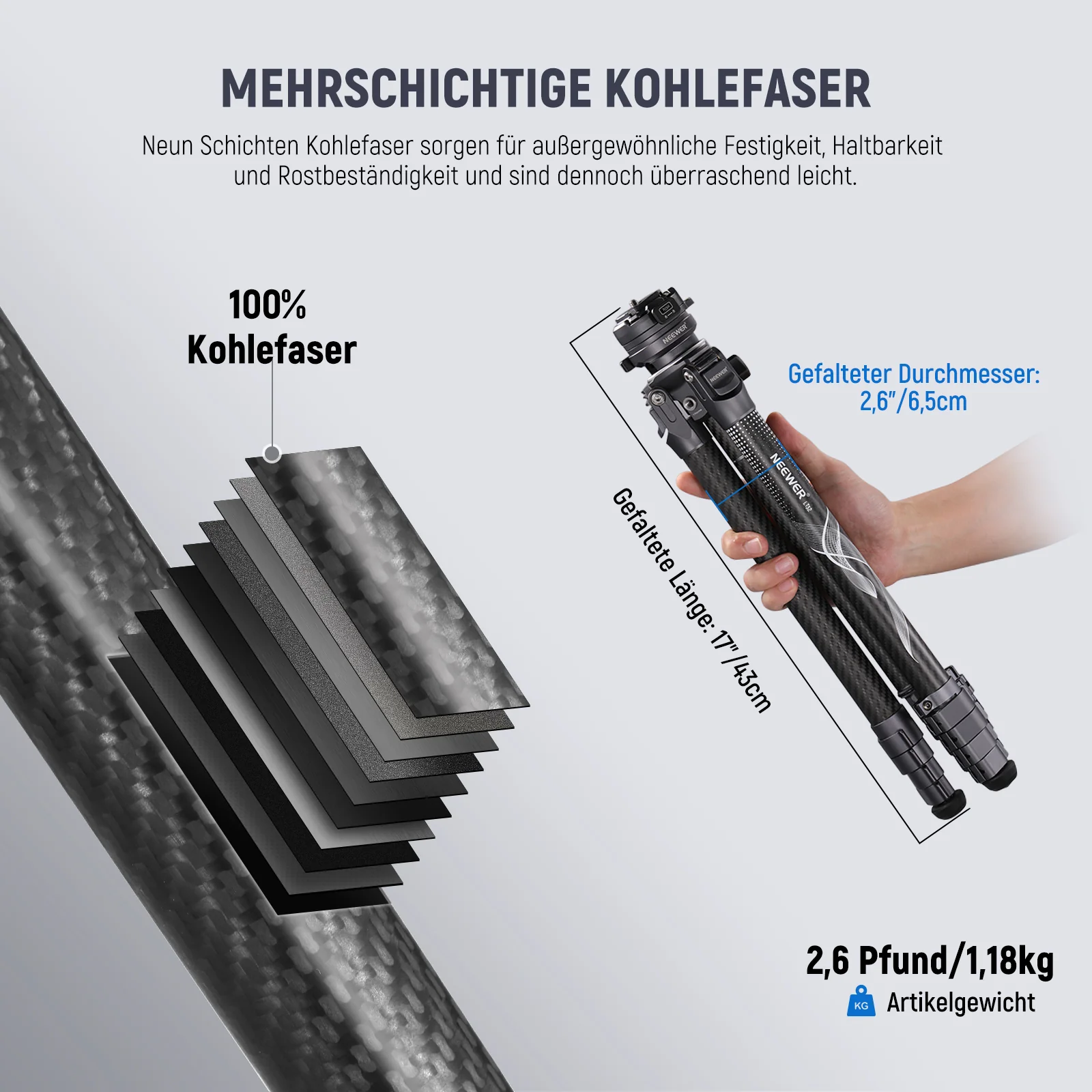 NEEWER LT32 62" 157cm Kohlefaser Reisestativ - Image 3