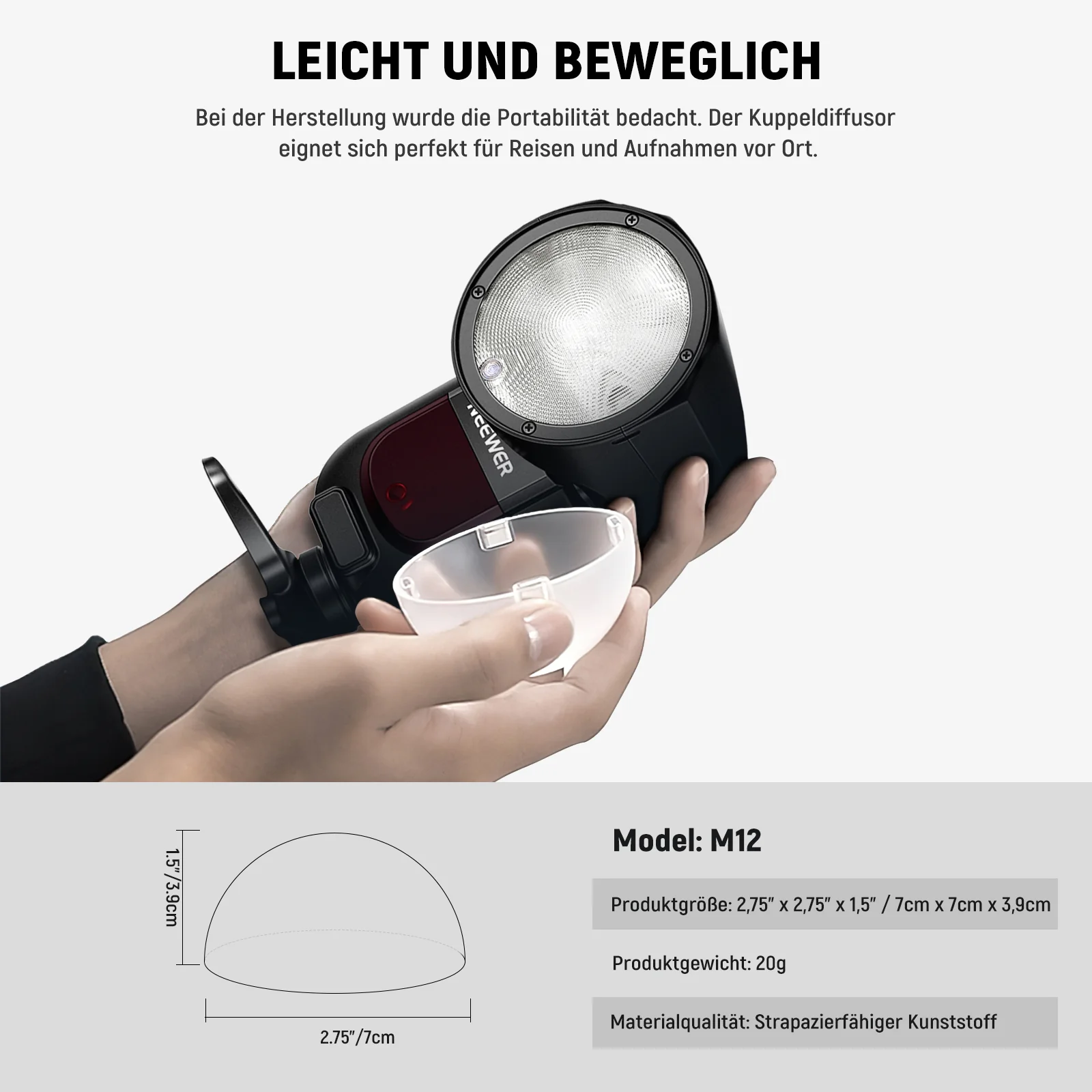 NEEWER M12 Magnetischer Kuppeldiffusor für Z2PRO Z2 Z1 Speedlite Blitz - Image 6