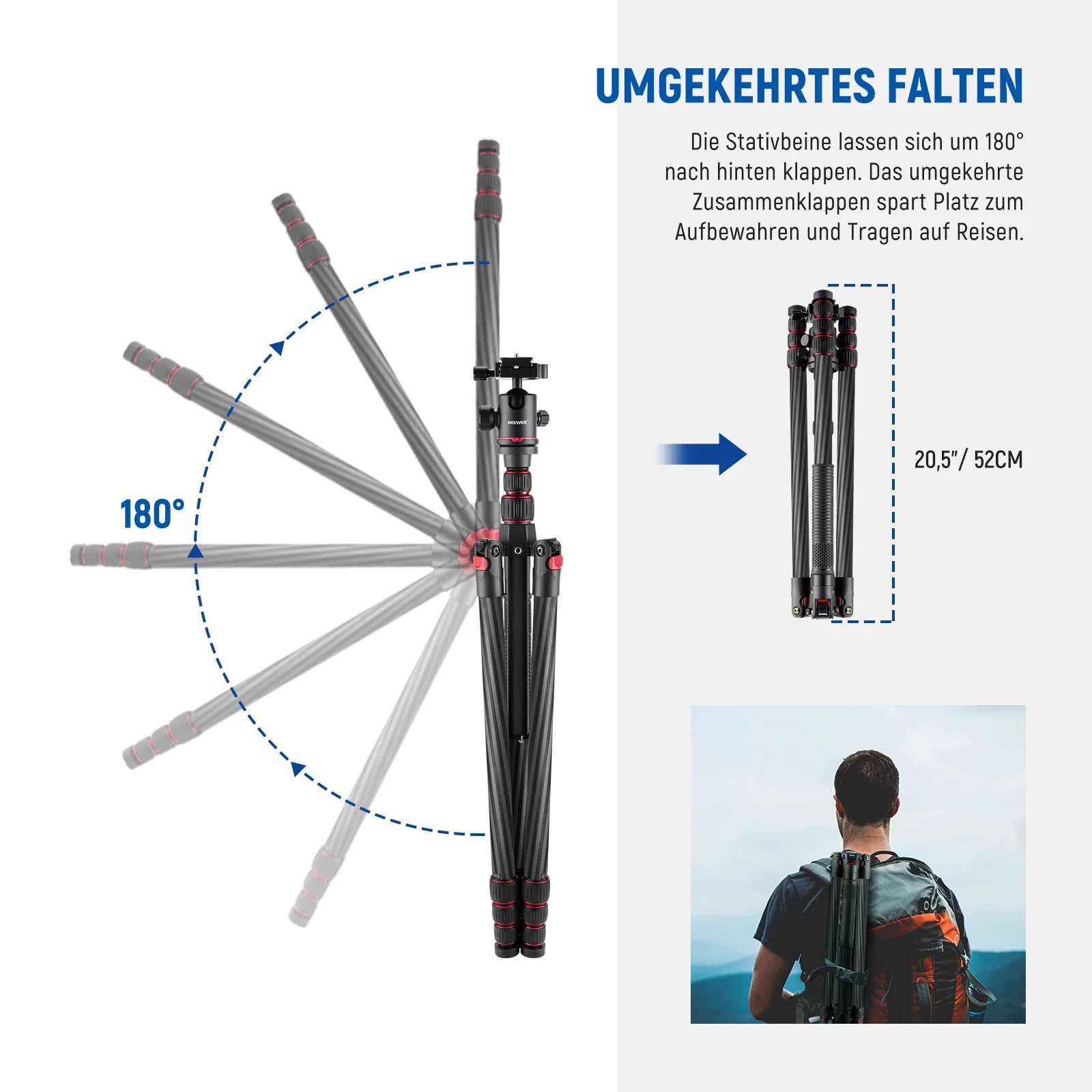 NEEWER N55CR 80.7” 205cm Kohlefaser Kamera Einbeinstativ mit 2 Mittelachsen - Image 7