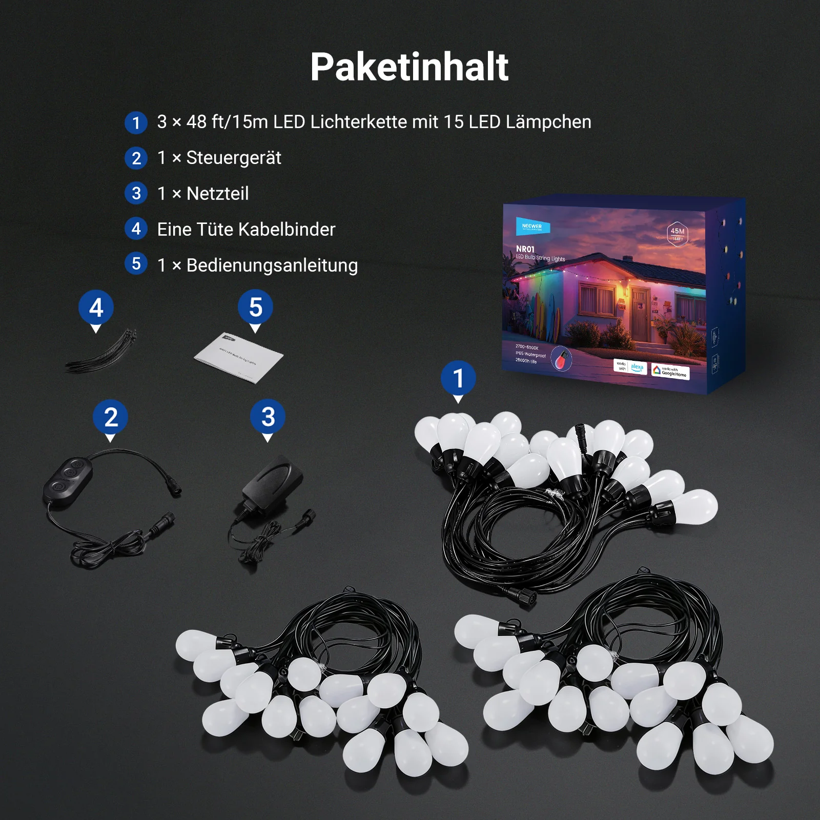 NEEWER NR01 RGBW Smarte Outdoor Lichterkette für Garten & Terrasse - Image 27