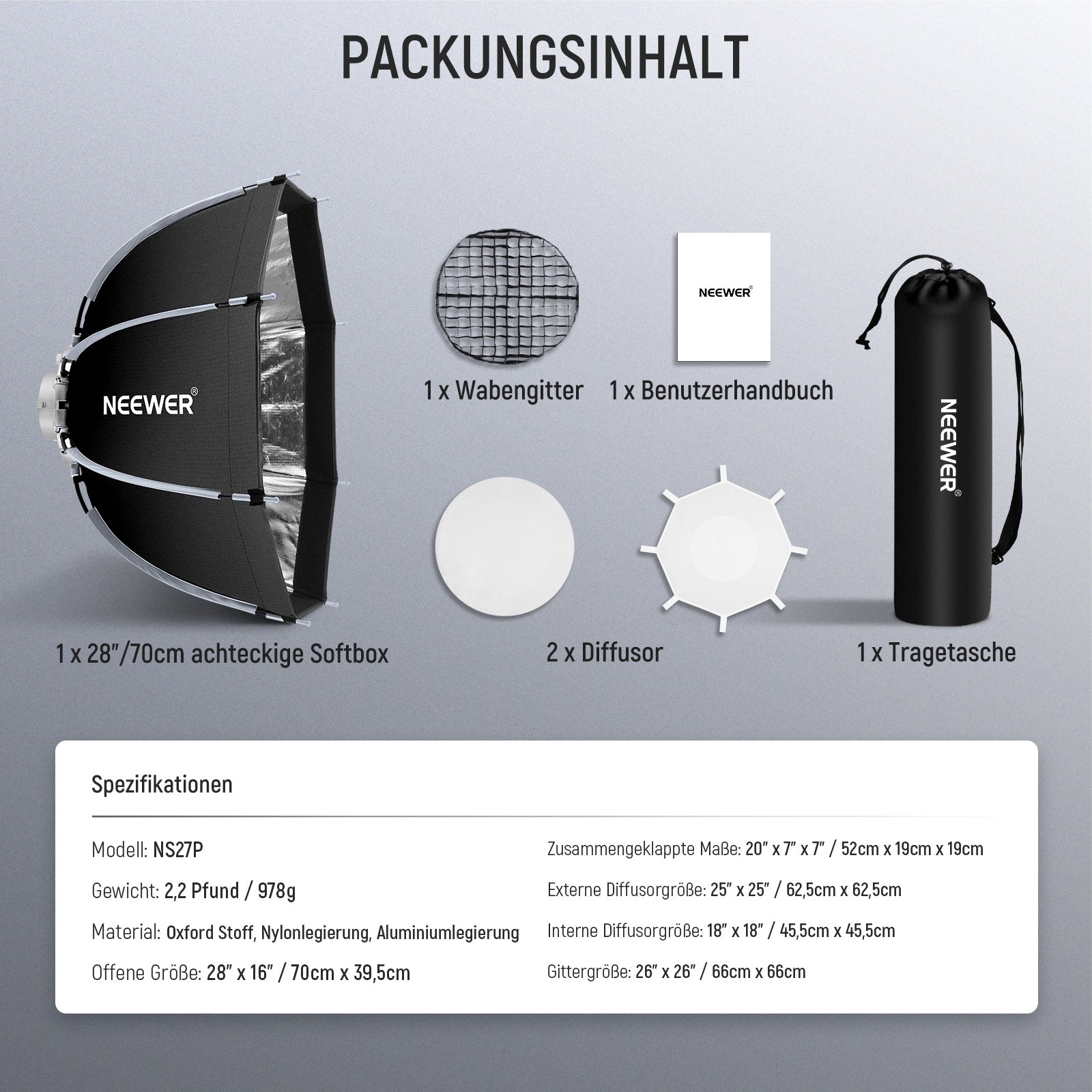 NEEWER NS21P/NS22P/NS27P/NS35P achteckige (Octa) Softbox mit Bowens-Mount & Schnellverschluss - Image 25
