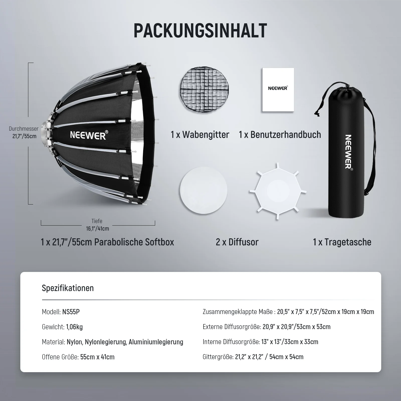 NEEWER NS55P/NS70P/NS90P/NS120P Parabolische Softbox - Image 8