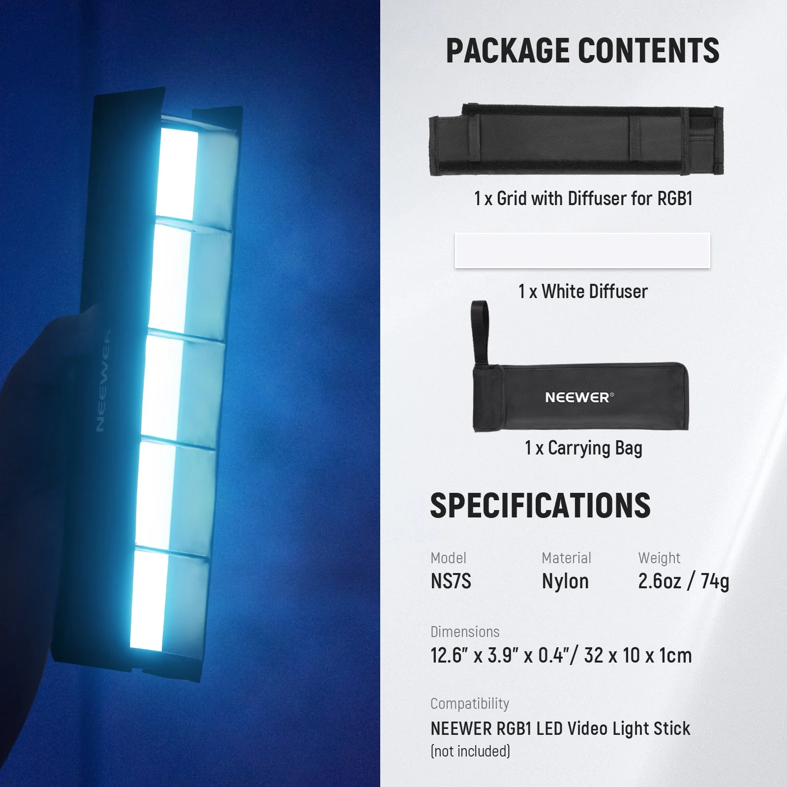NEEWER NS7S Röhrenlichtgitter Softbox Diffusor für RGB1 LED Lichtstab - Image 7