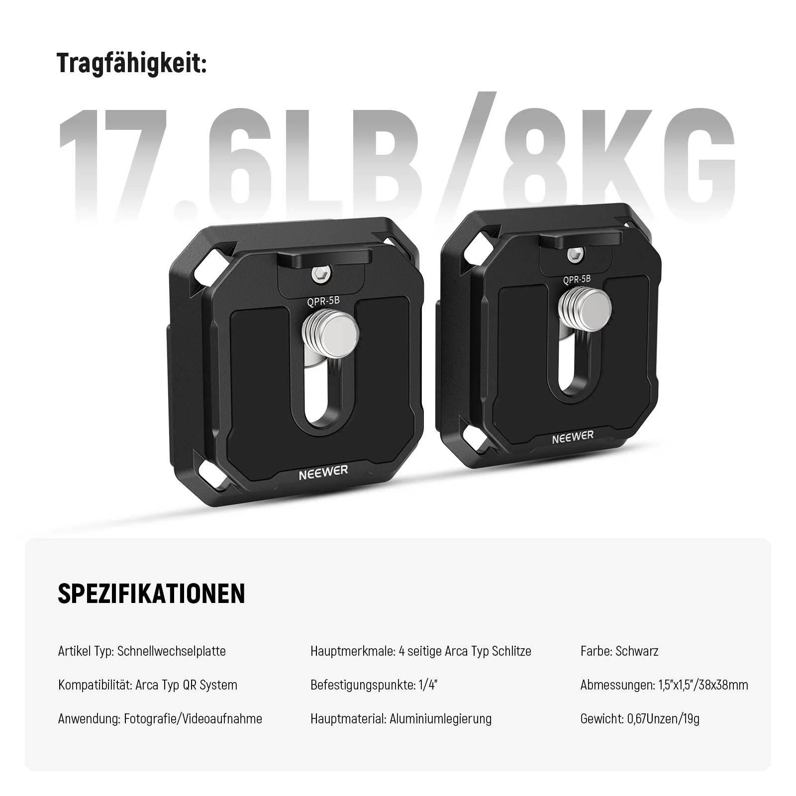 NEEWER QPR-5B 2er Pack 38mm quadratische Schnellwechselplatte - Image 7